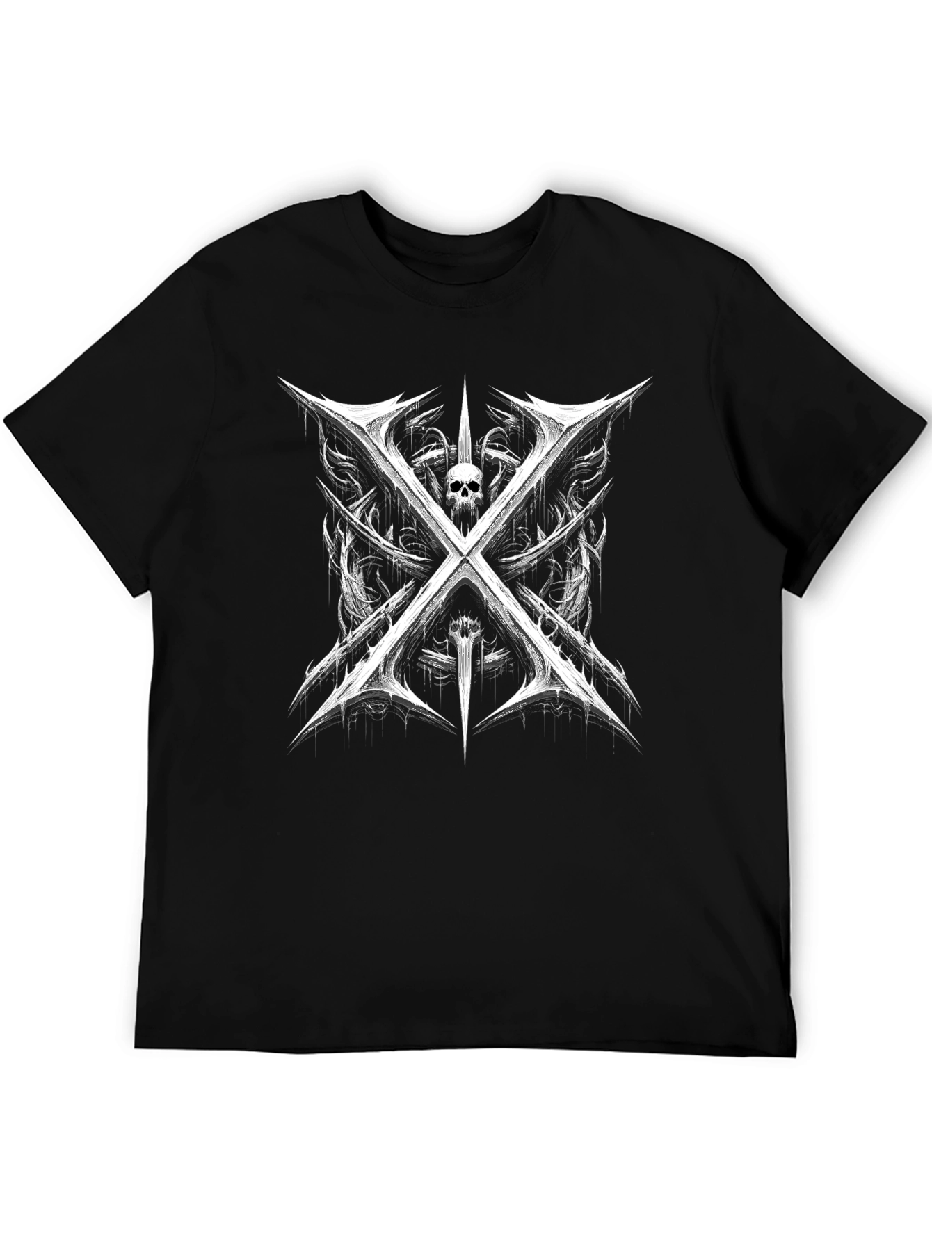 Edgy Skull & Swords Graphic Tee - Black