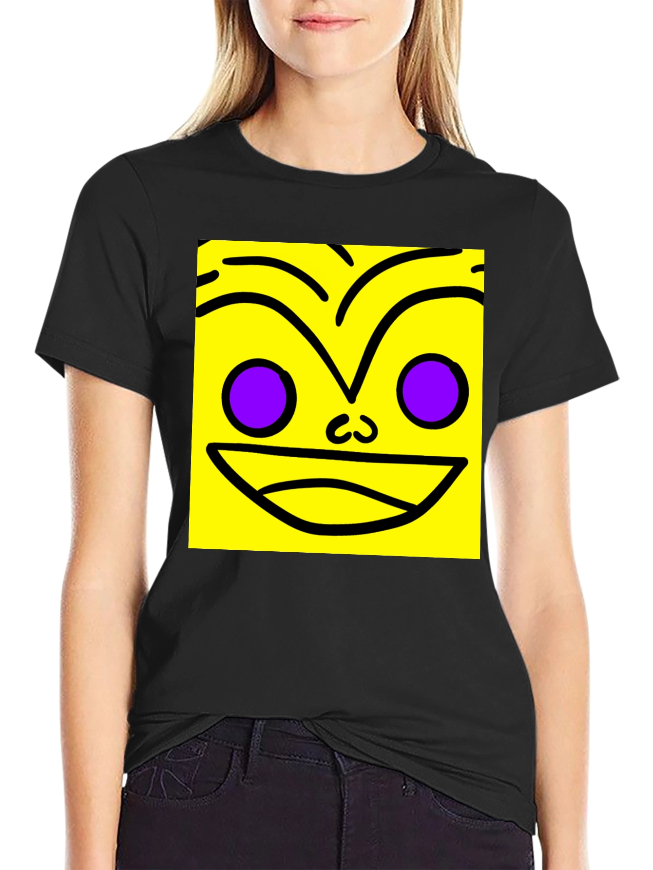 Funky Face Graphic Tee - Black Cotton Blend Shirt