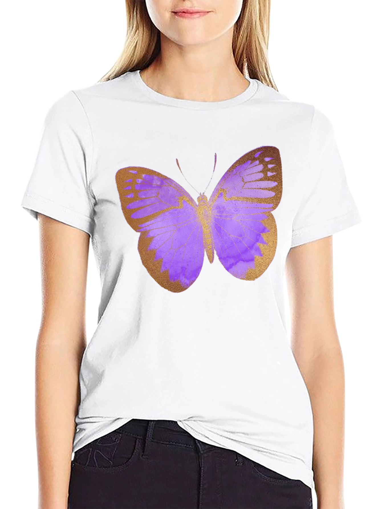 Butterfly Print Black T-Shirt