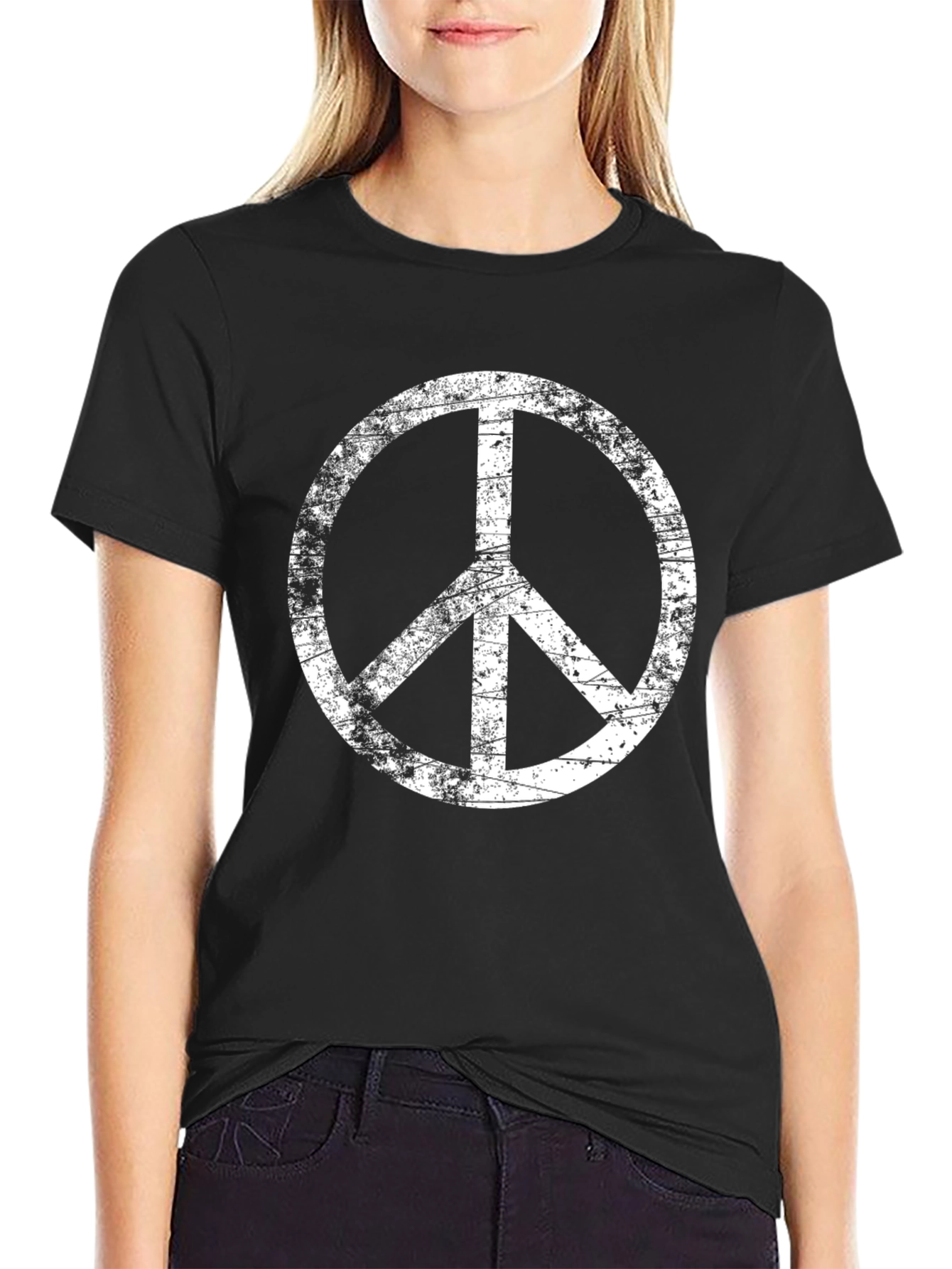 Distressed Peace Sign Black T-Shirt