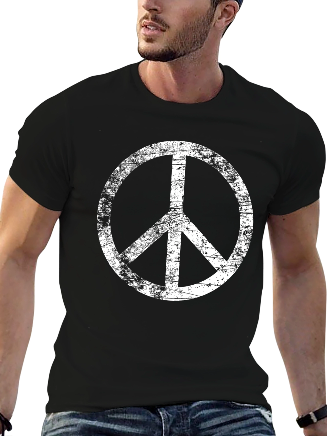 Distressed Peace Sign Black T-Shirt