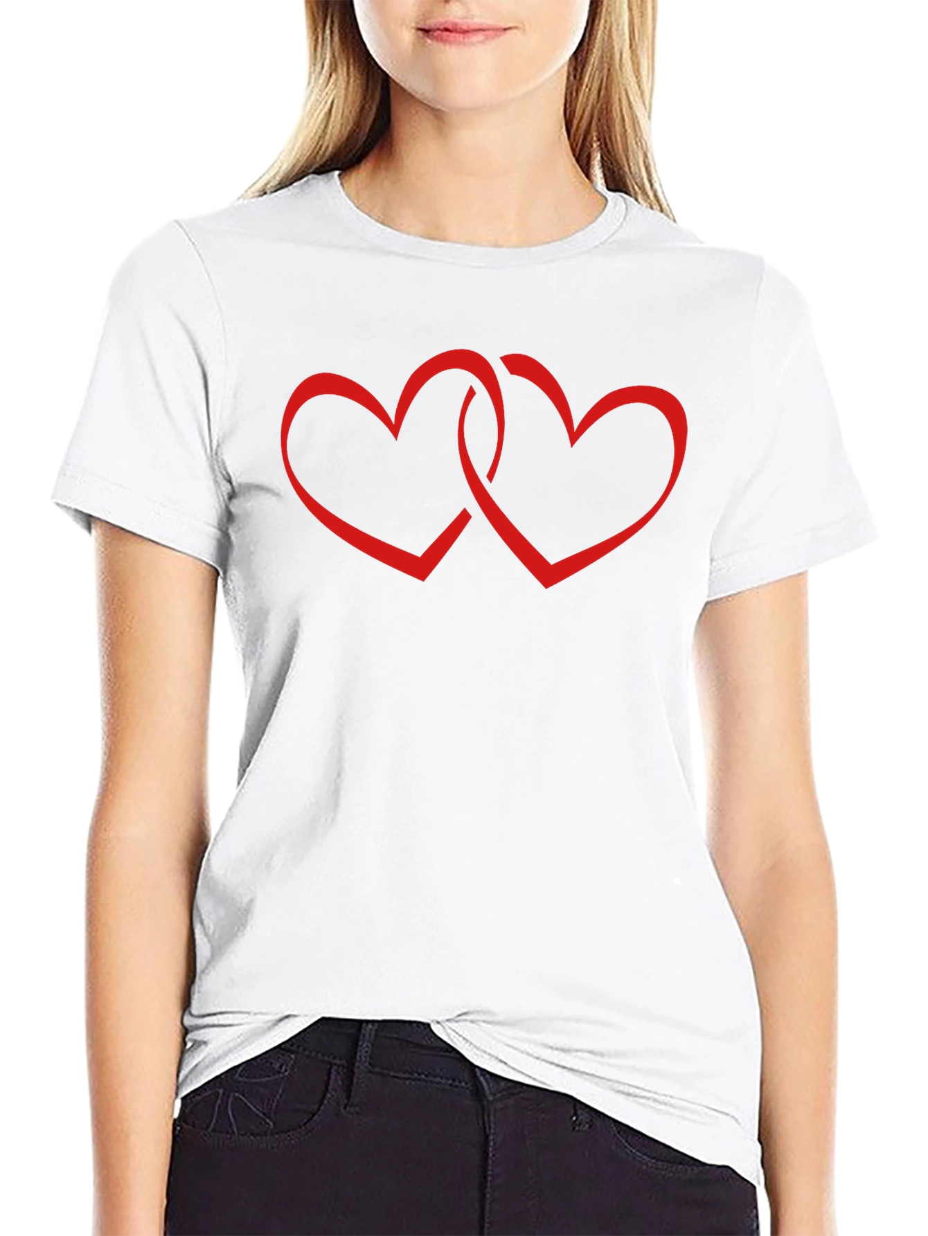 Black T-Shirt with Interlocking Hearts
