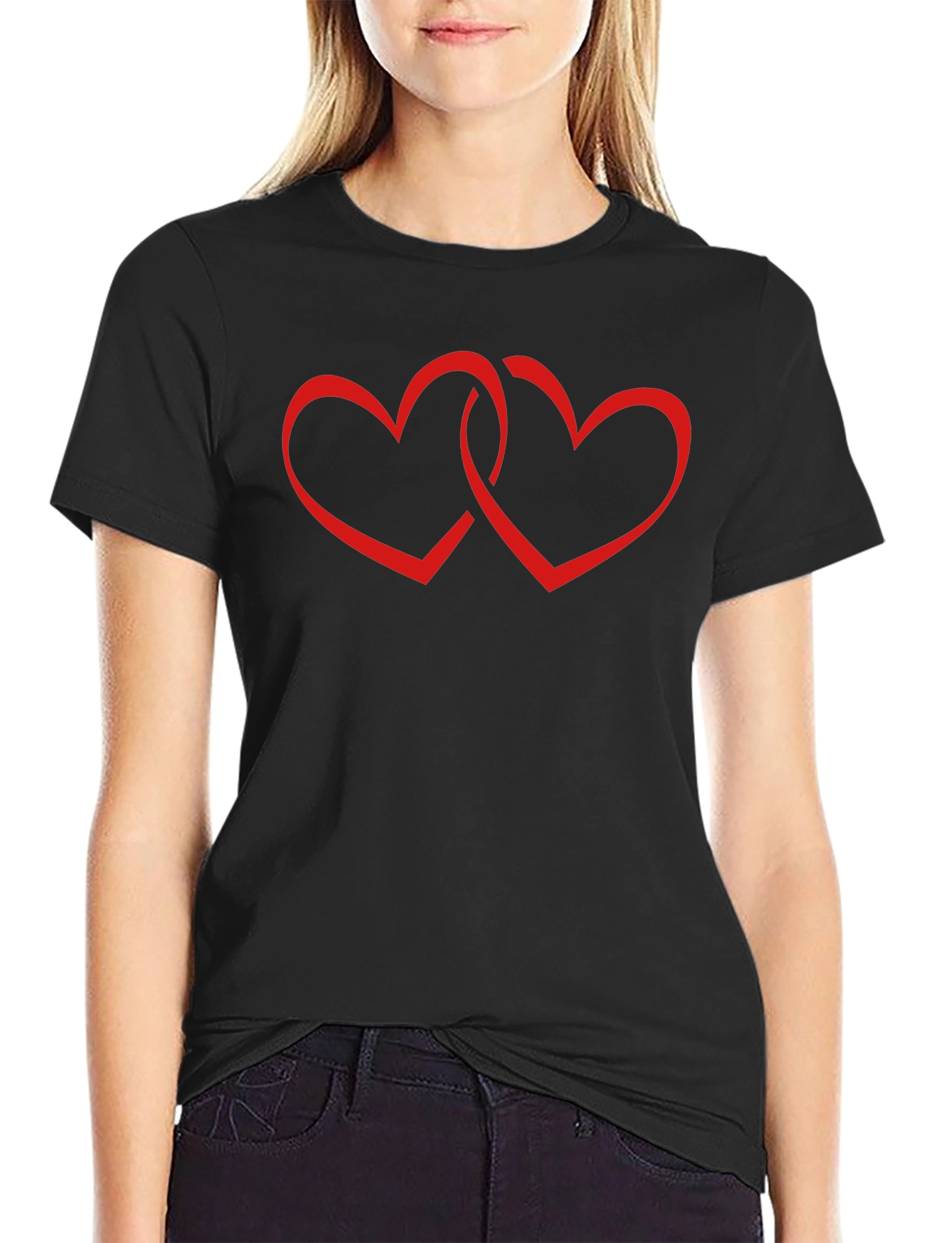 Black T-Shirt with Interlocking Hearts