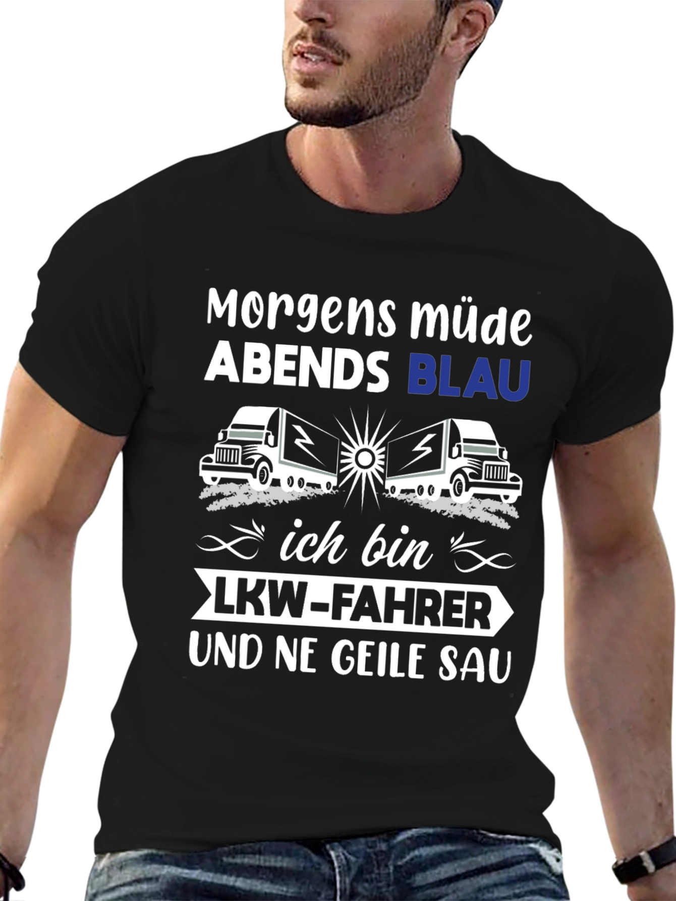 Trucker T-Shirt: Morgens Müde Abends Blau