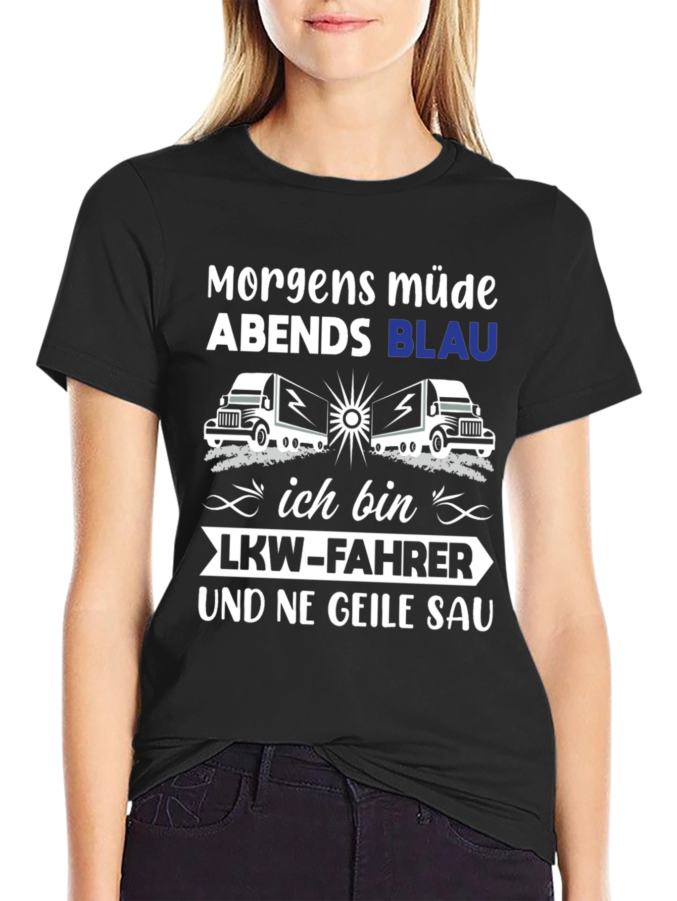 Trucker T-Shirt: Morgens Müde Abends Blau