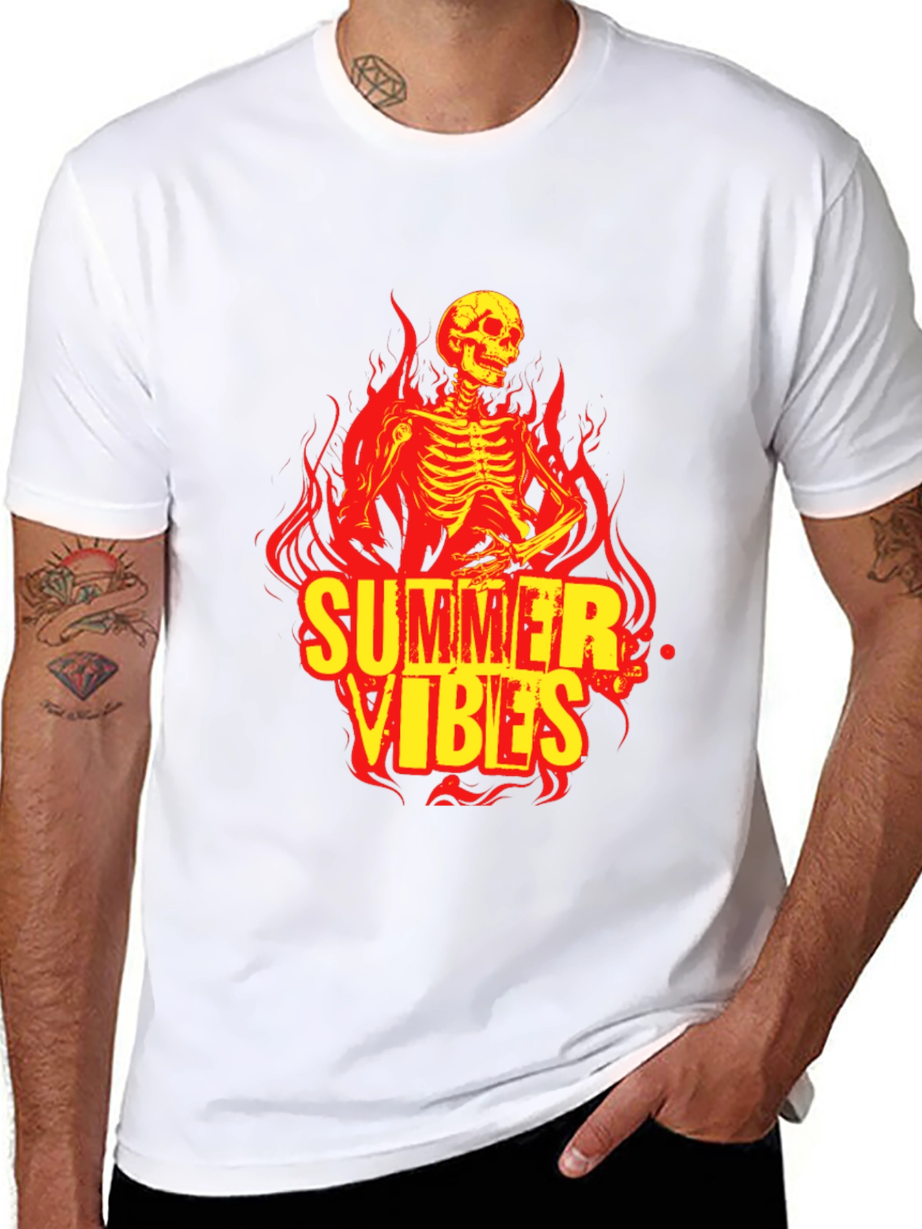 Summer Vibes Skeleton Graphic Black T-Shirt