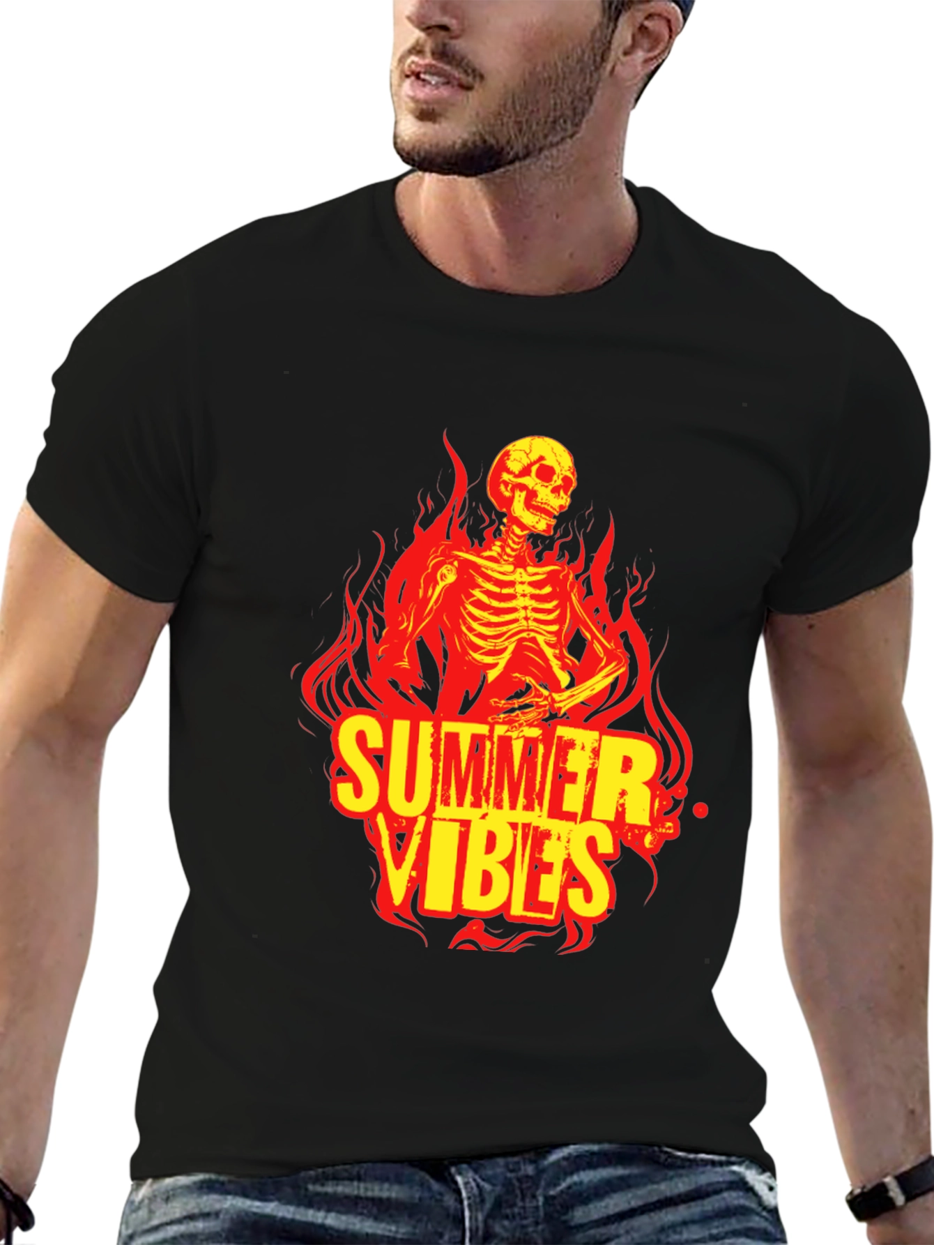 Summer Vibes Skeleton Graphic Black T-Shirt