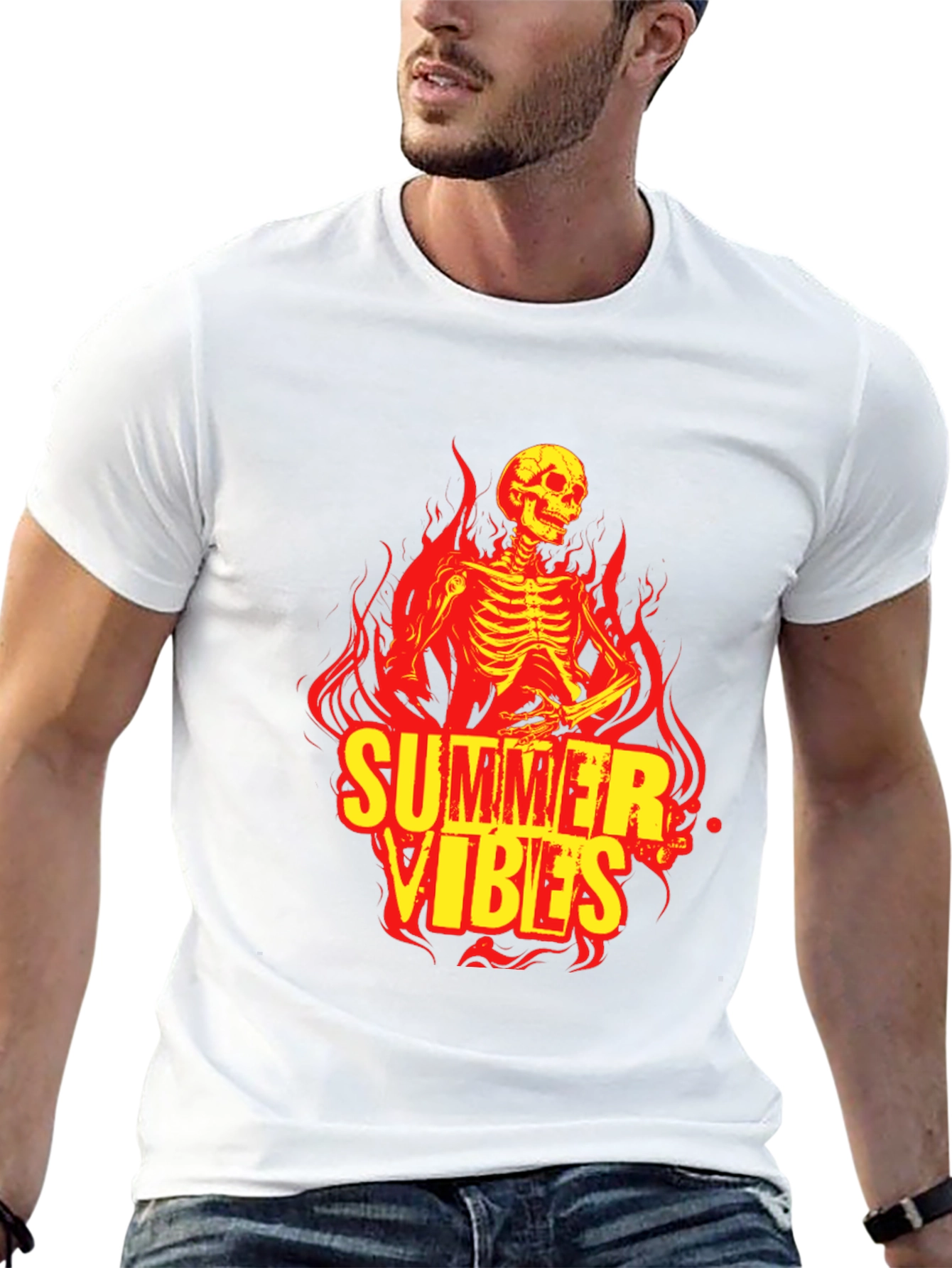 Summer Vibes Skeleton Graphic Black T-Shirt