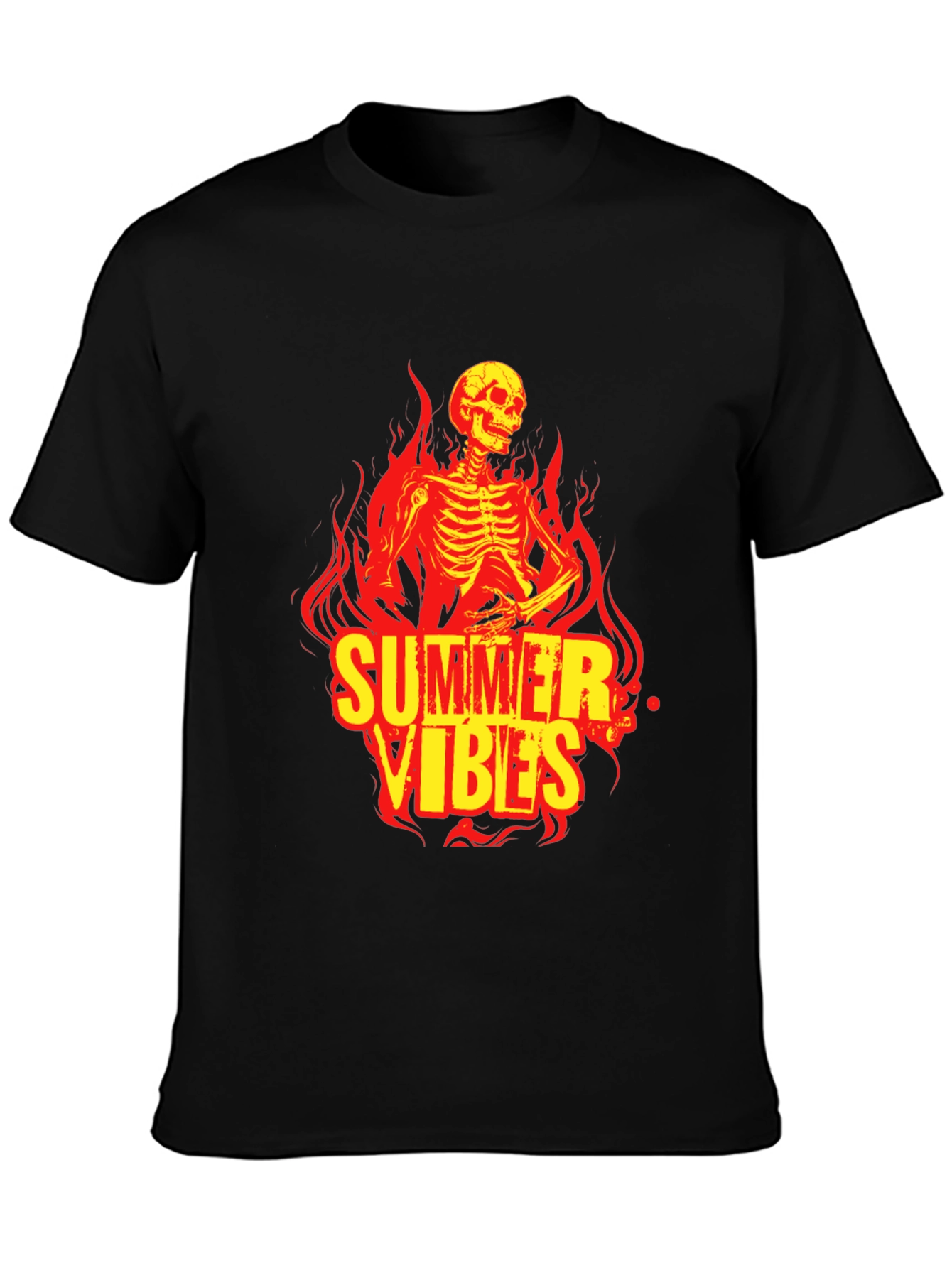 Summer Vibes Skeleton Graphic Black T-Shirt
