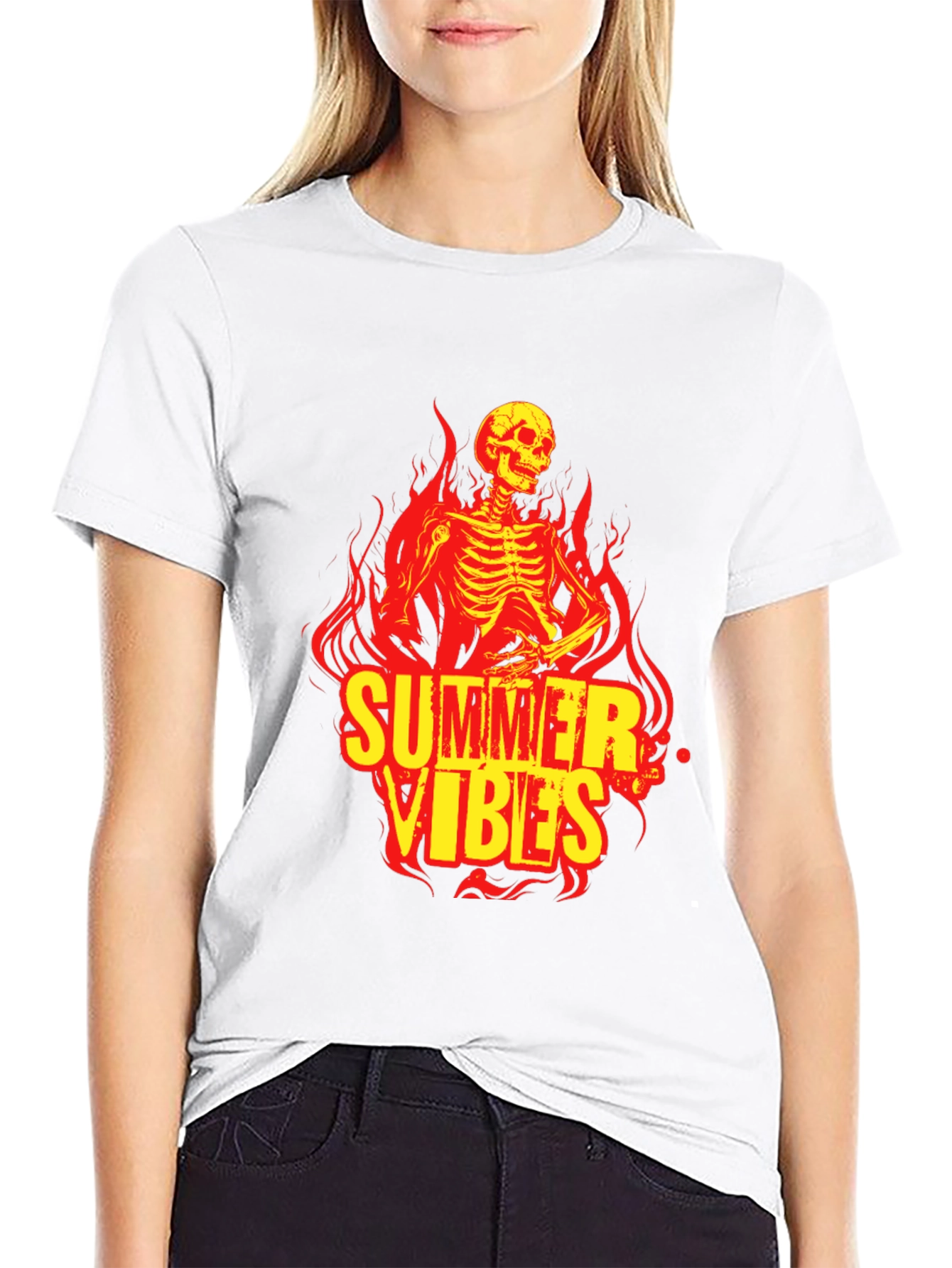 Summer Vibes Skeleton Graphic Black T-Shirt