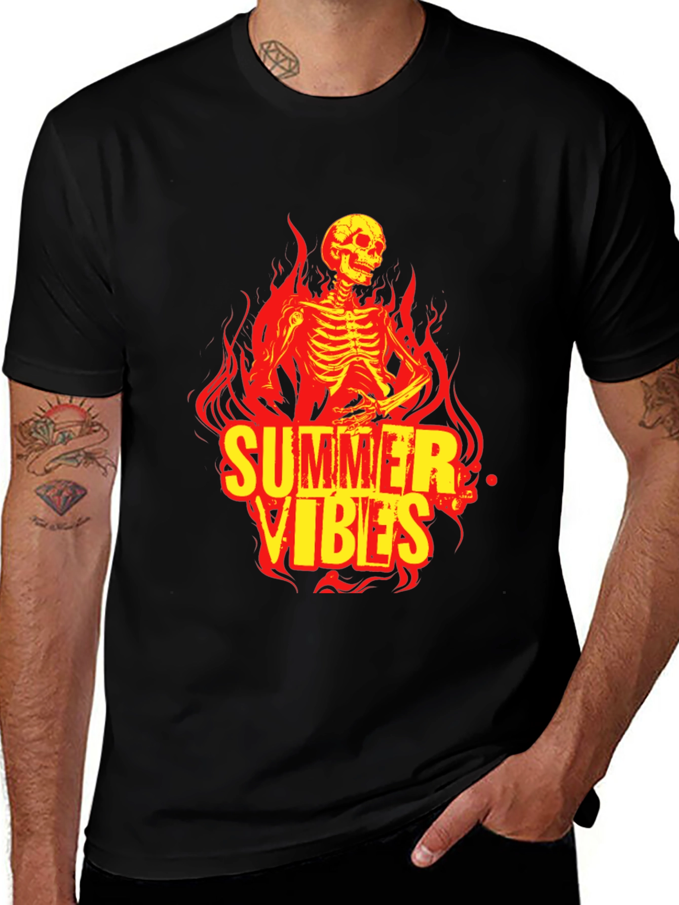 Summer Vibes Skeleton Graphic Black T-Shirt