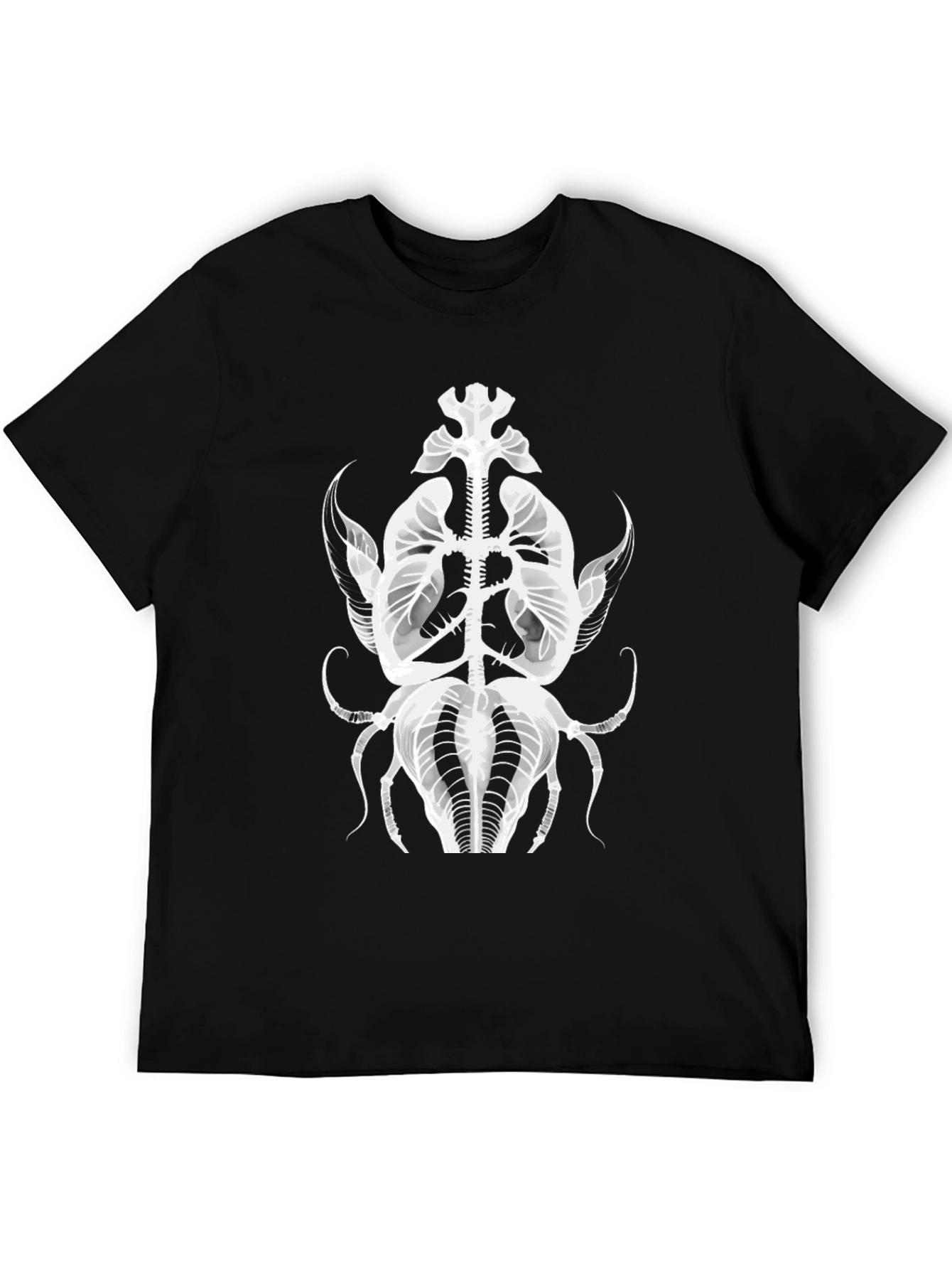 Black T-Shirt with Abstract Insect X-Ray Graphic