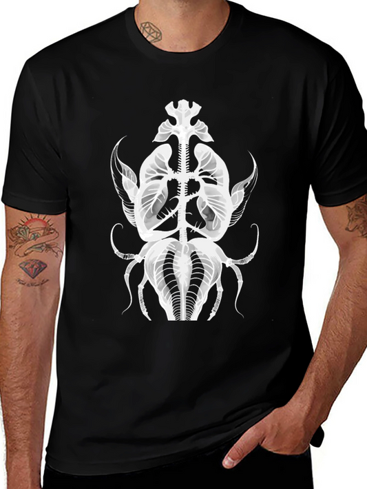Black T-Shirt with Abstract Insect X-Ray Graphic