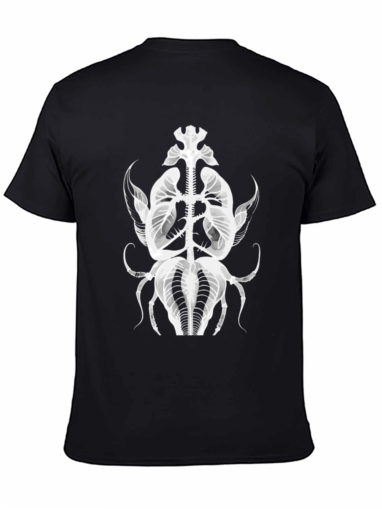 Black T-Shirt with Abstract Insect X-Ray Graphic