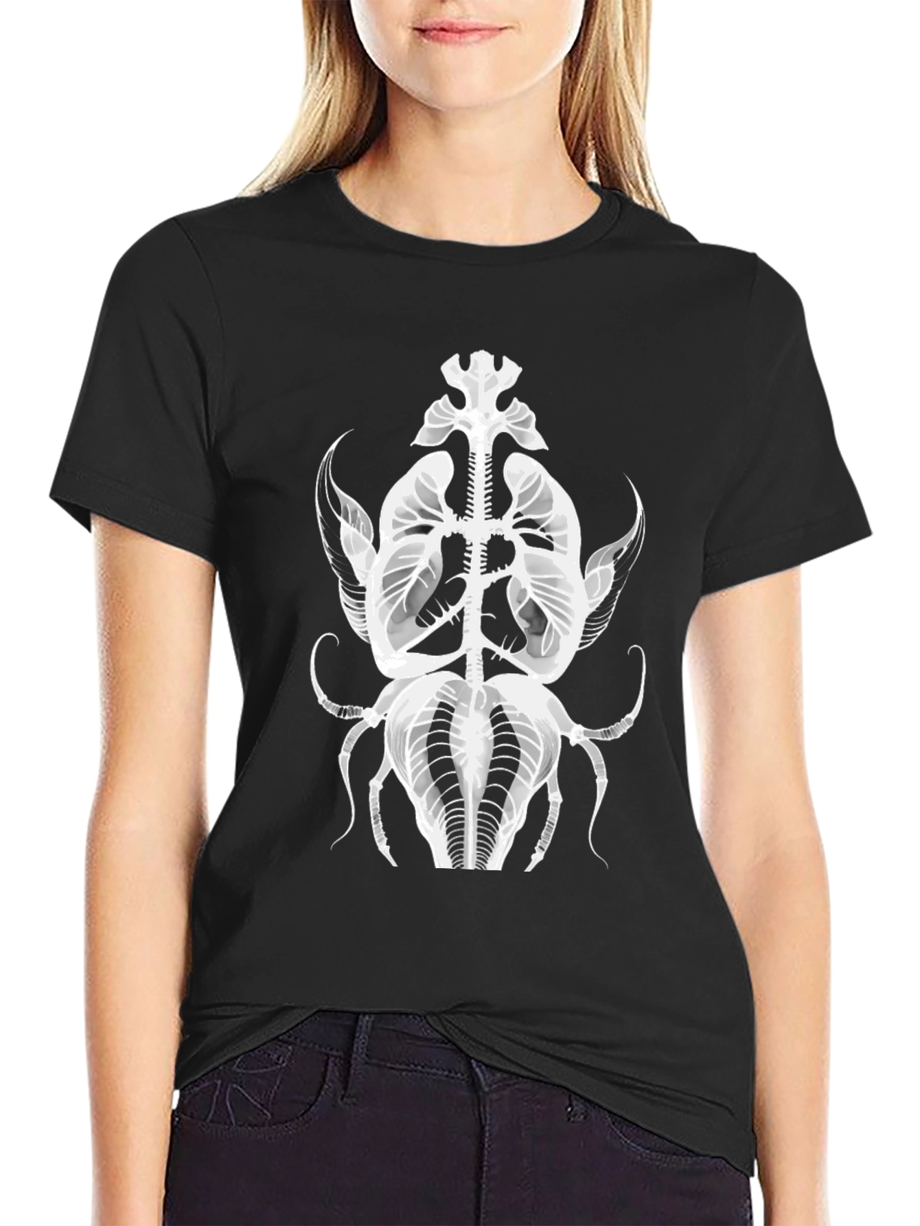 Black T-Shirt with Abstract Insect X-Ray Graphic