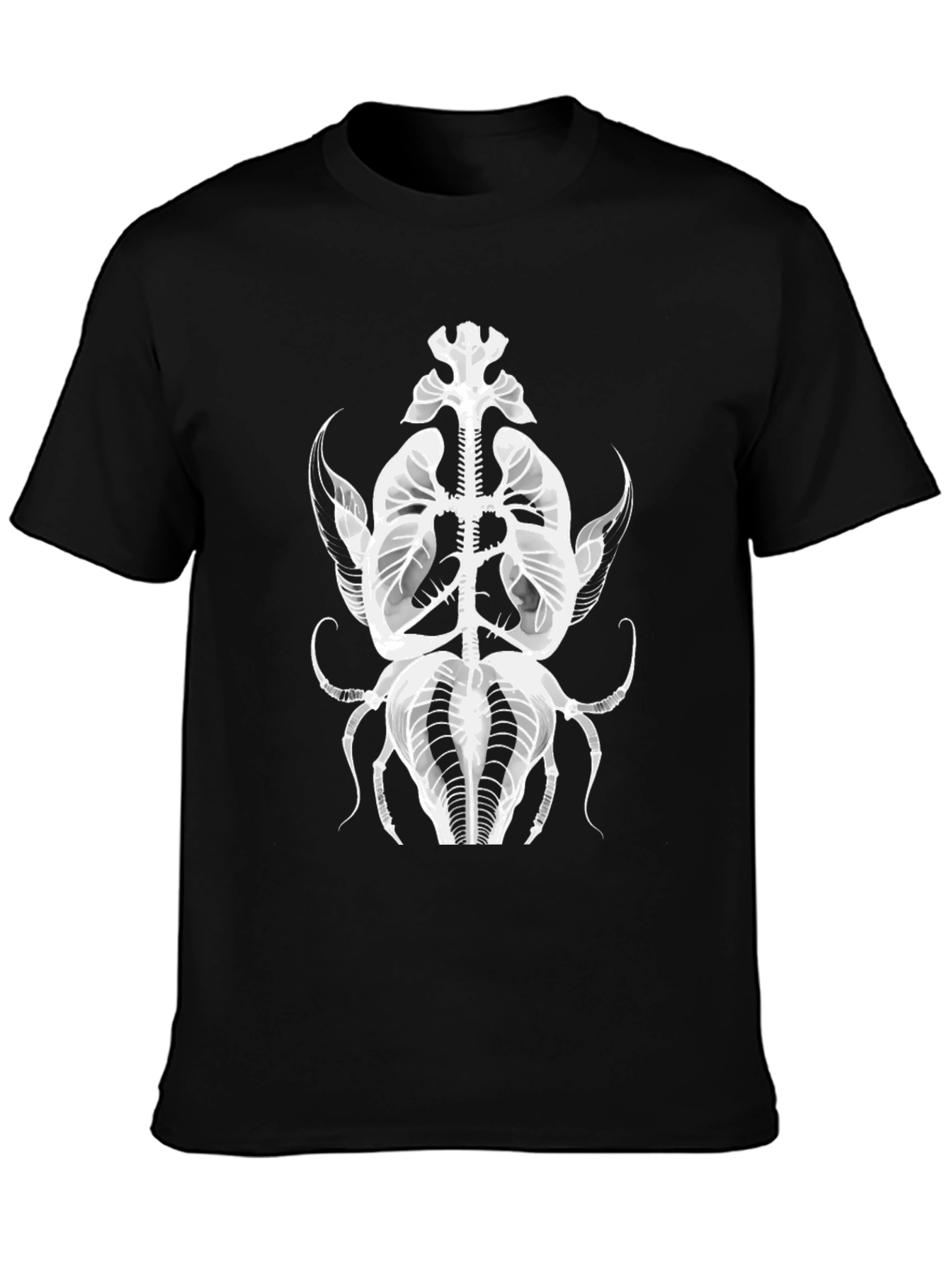Black T-Shirt with Abstract Insect X-Ray Graphic