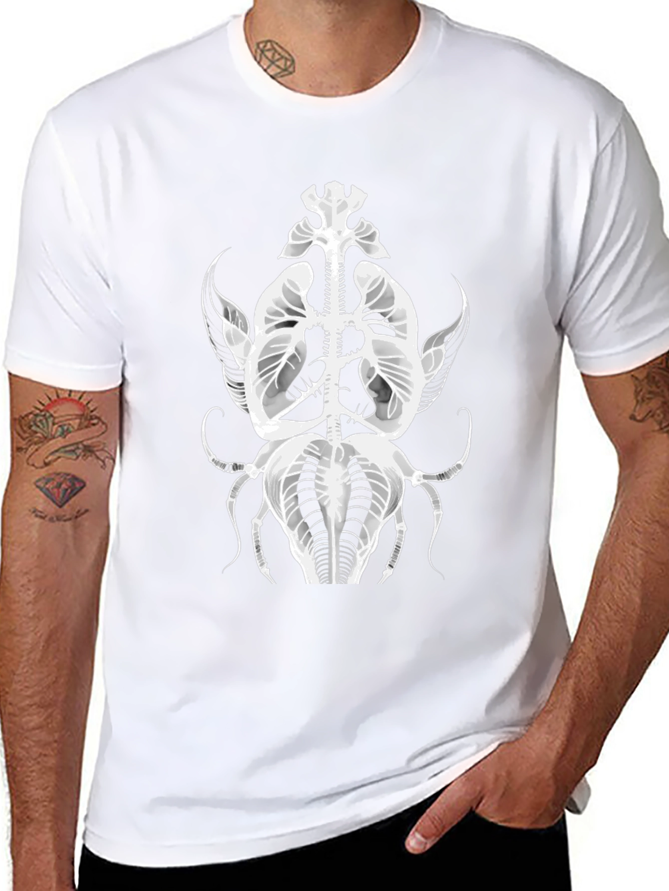 Black T-Shirt with Abstract Insect X-Ray Graphic