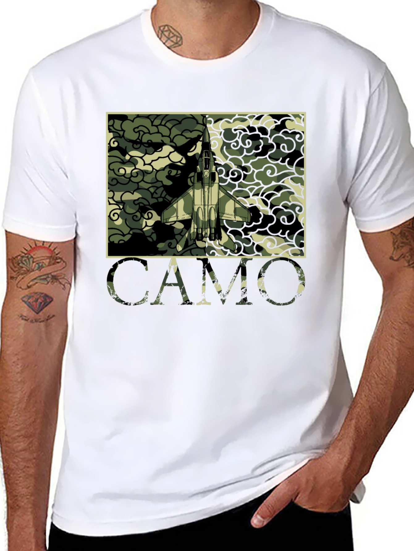 Camo Jet Fighter Graphic T-Shirt - Military Style Tee