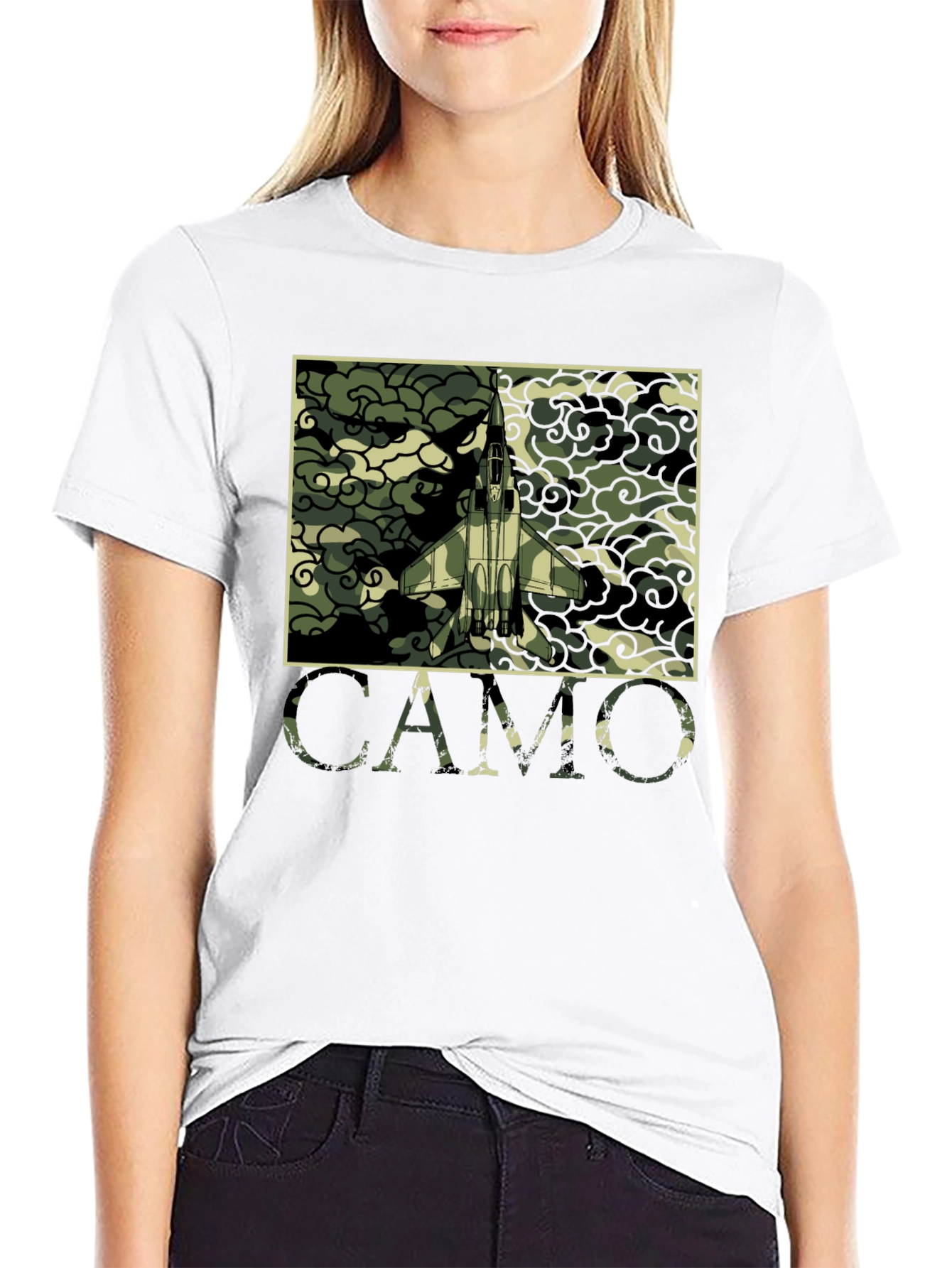 Camo Jet Fighter Graphic T-Shirt - Military Style Tee