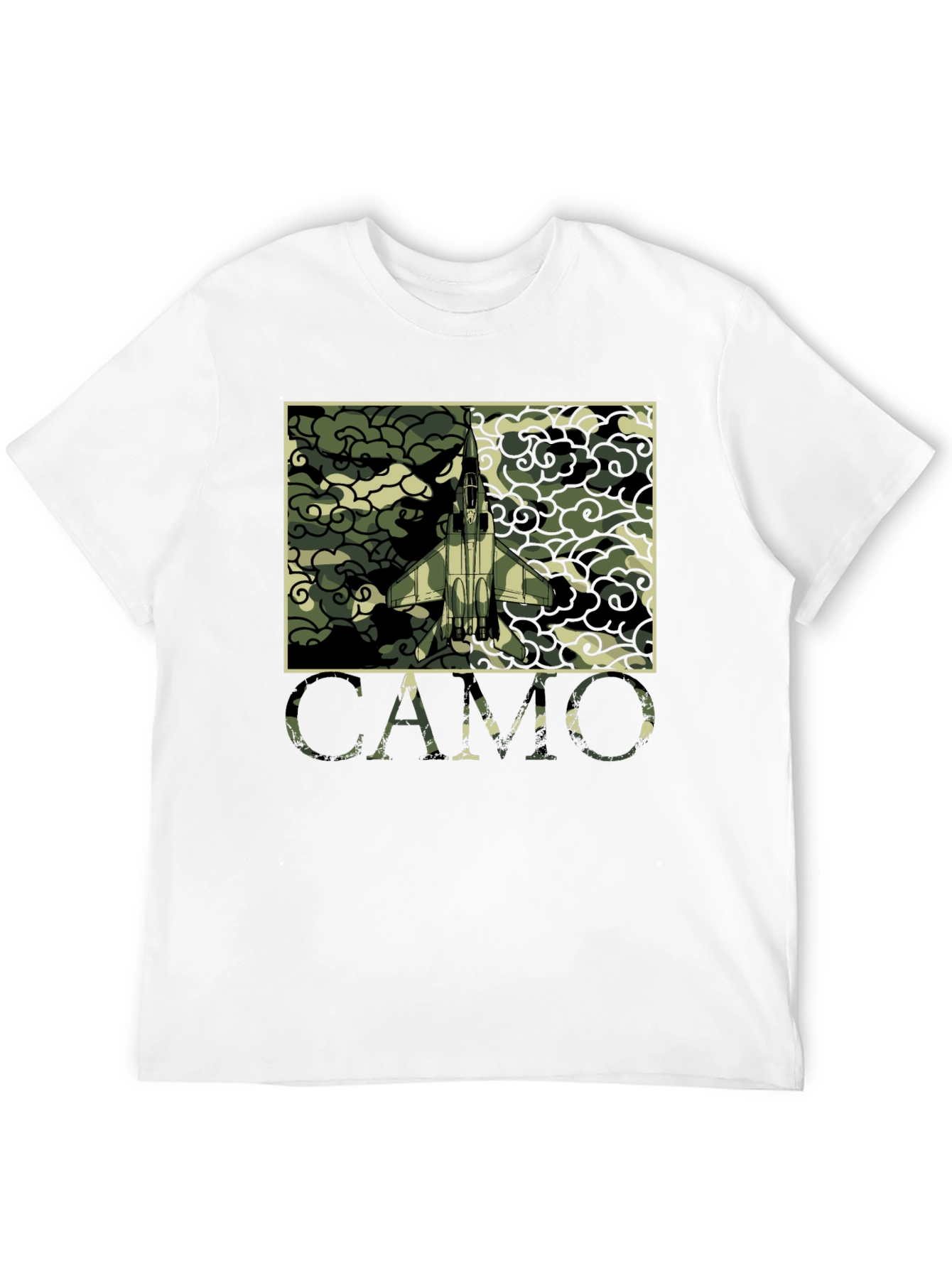 Camo Jet Fighter Graphic T-Shirt - Military Style Tee