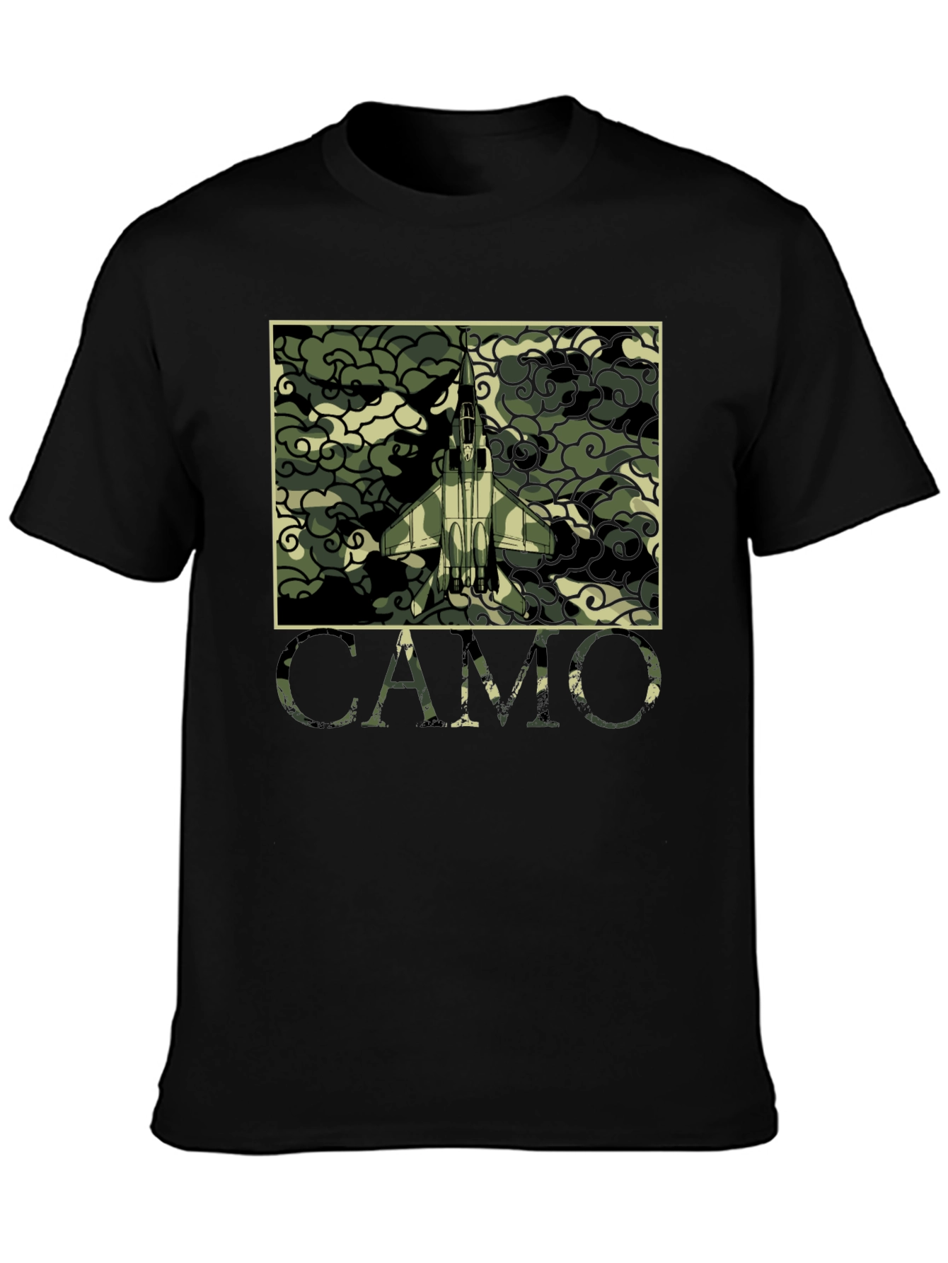 Camo Jet Fighter Graphic T-Shirt - Military Style Tee