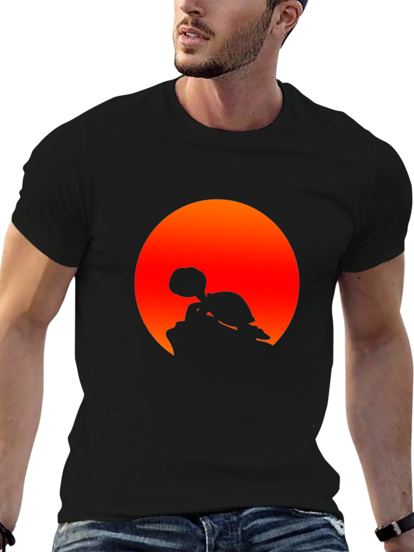 Turtle Sunset Graphic Tee - Black Cotton Shirt