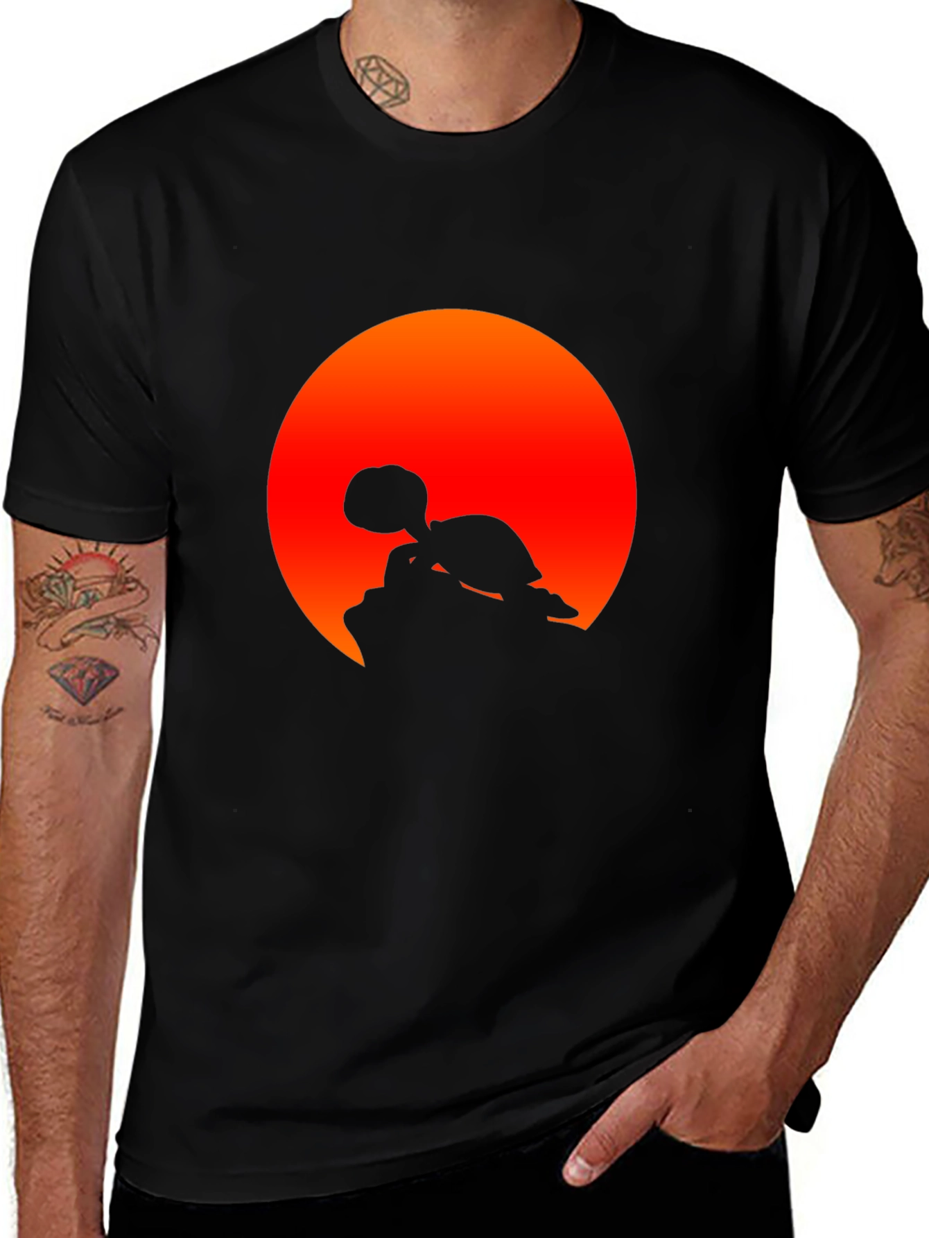 Turtle Sunset Graphic Tee - Black Cotton Shirt