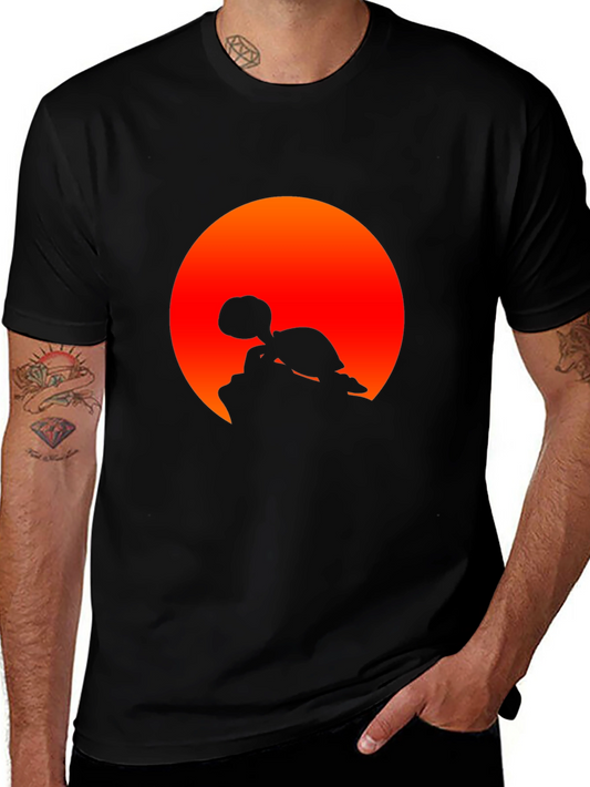 Turtle Sunset Graphic Tee - Black Cotton Shirt