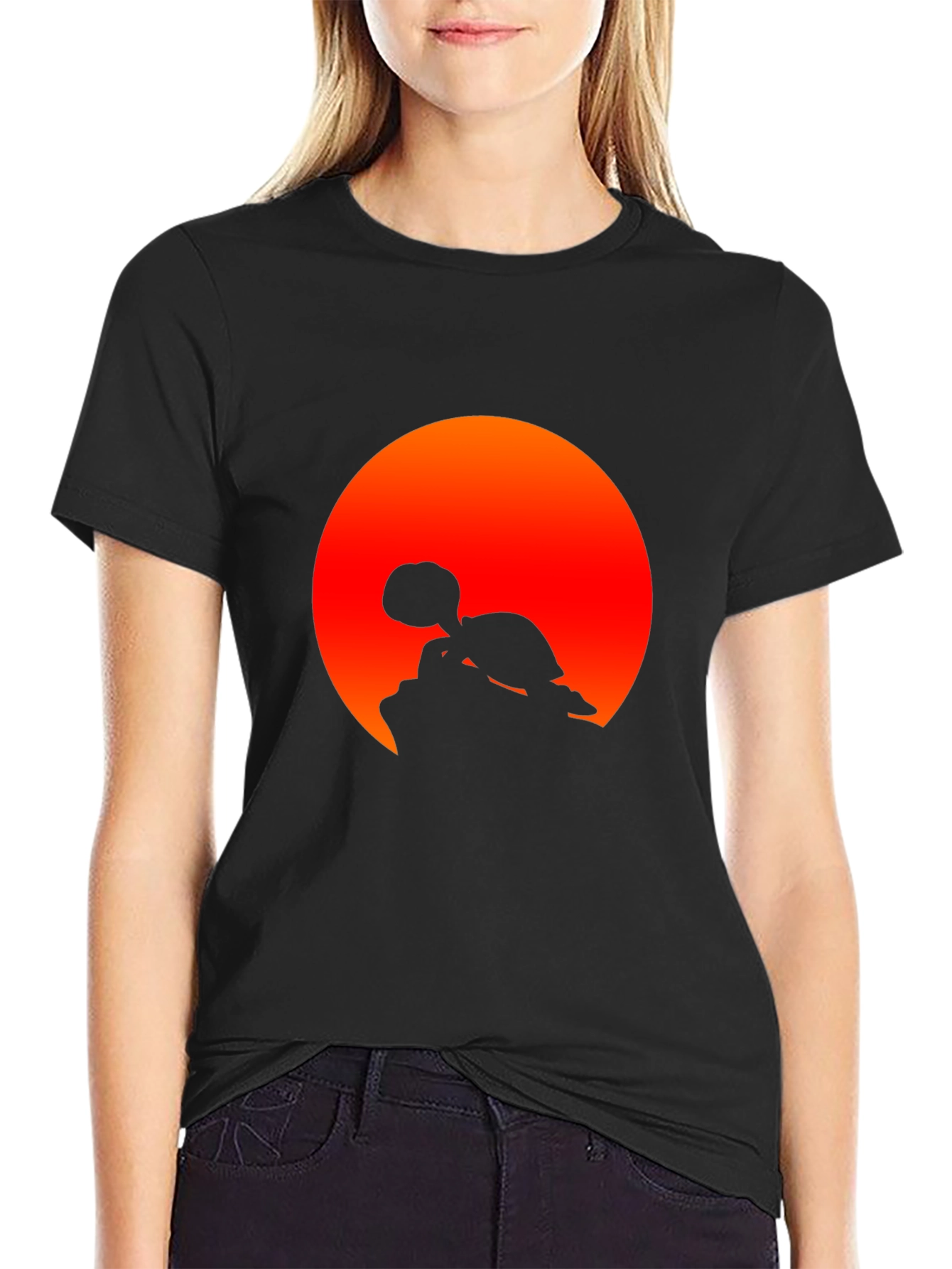Turtle Sunset Graphic Tee - Black Cotton Shirt