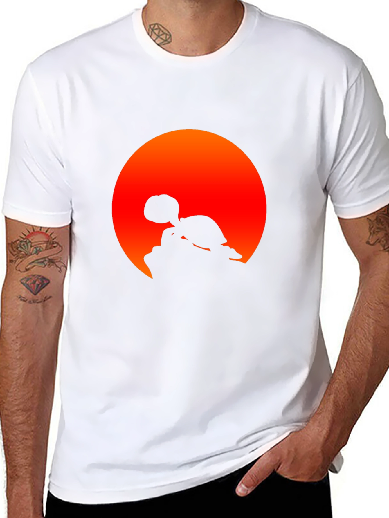 Turtle Sunset Graphic Tee - Black Cotton Shirt