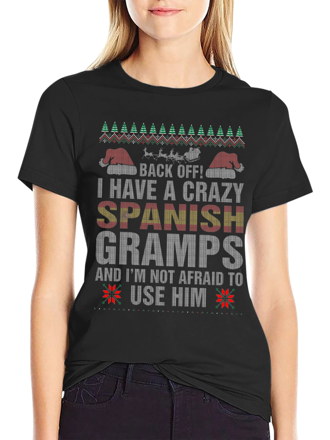 Crazy Spanish Gramps Ugly Christmas Sweater T-Shirt