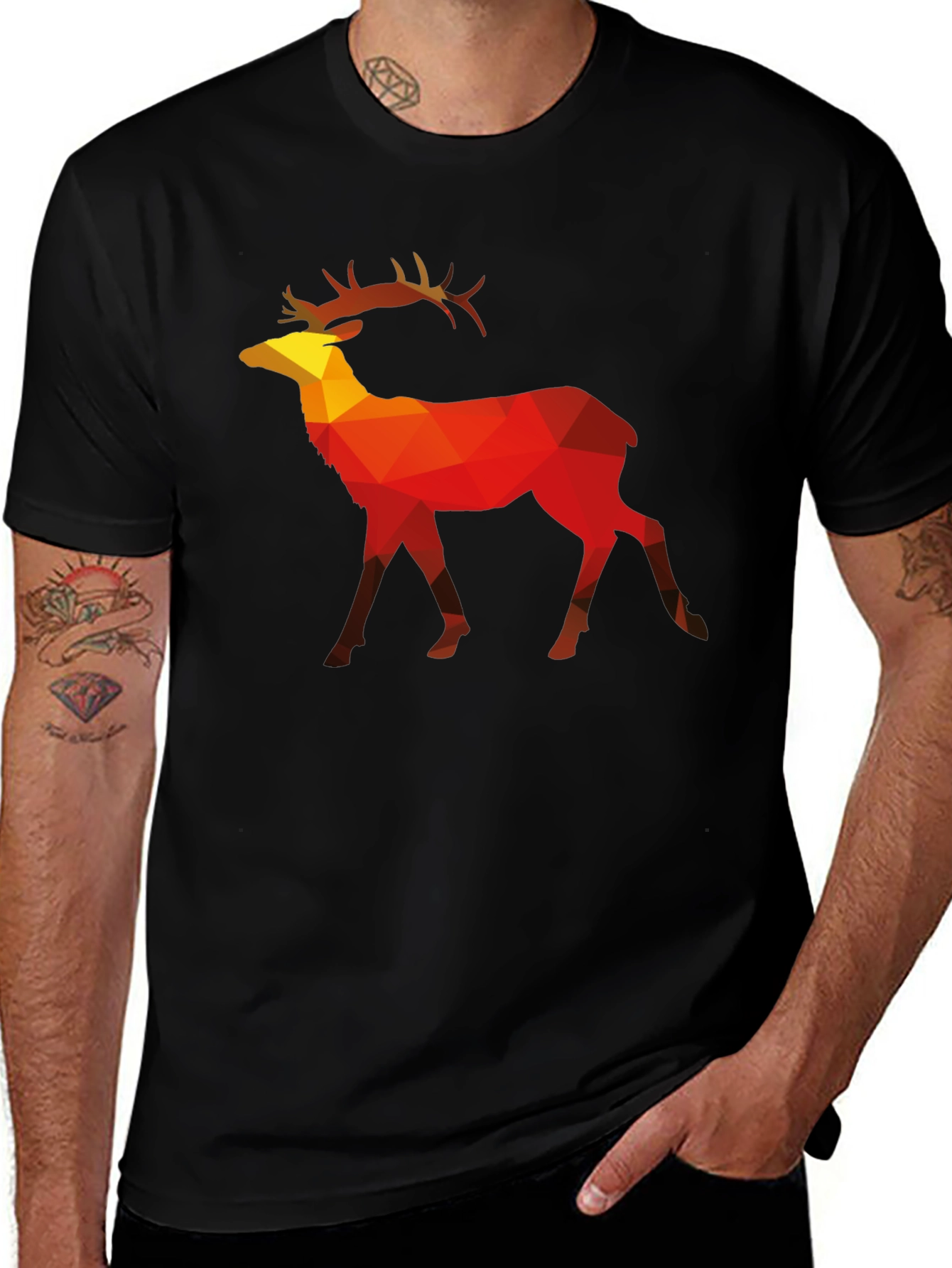 Geometric Deer Graphic Tee - Mens Black T-Shirt