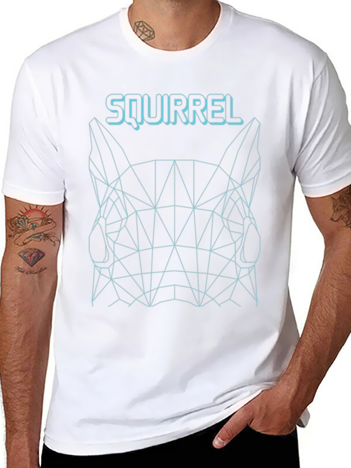 Geometric Squirrel Graphic Tee - Black