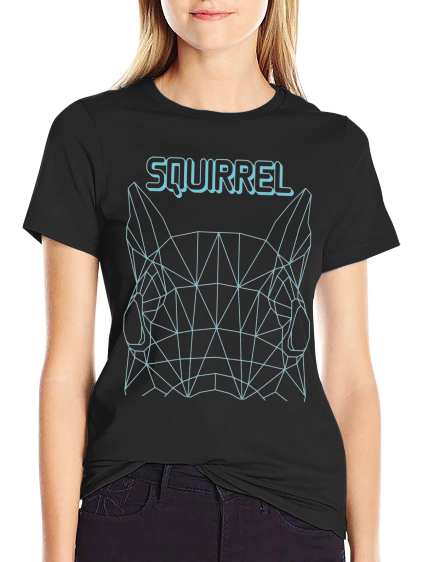 Geometric Squirrel Graphic Tee - Black
