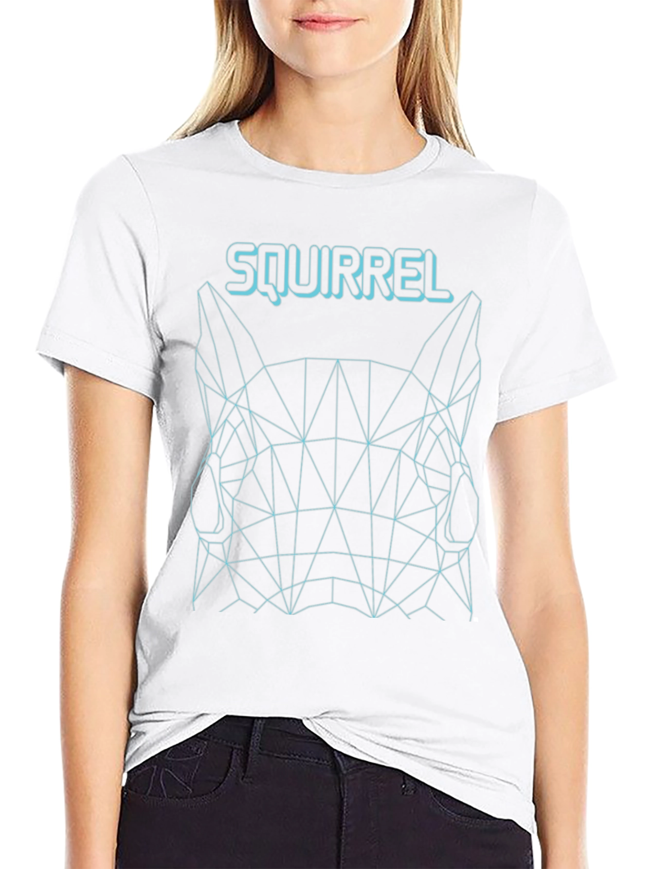Geometric Squirrel Graphic Tee - Black