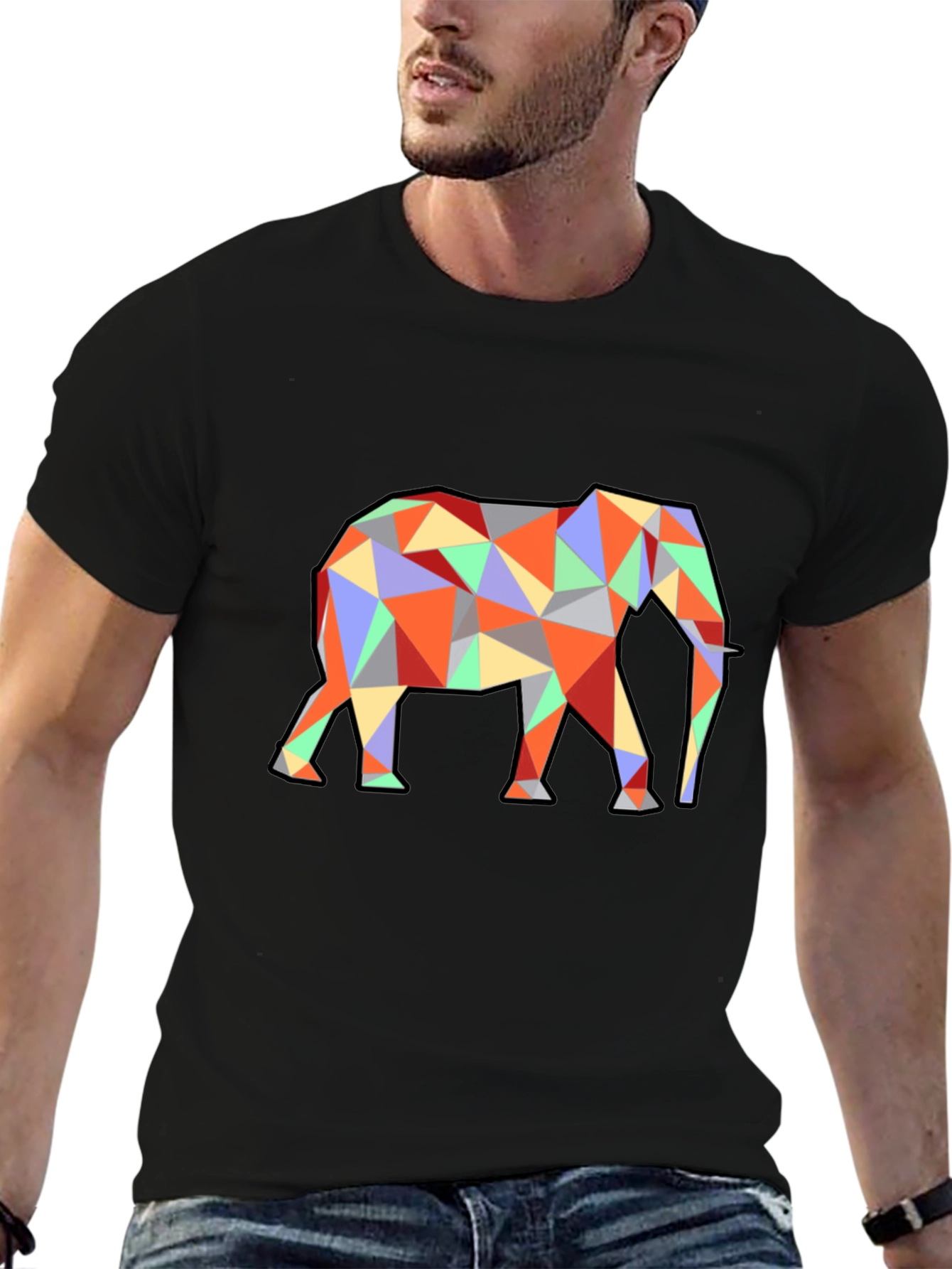 Geometric Elephant Graphic Tee - Black