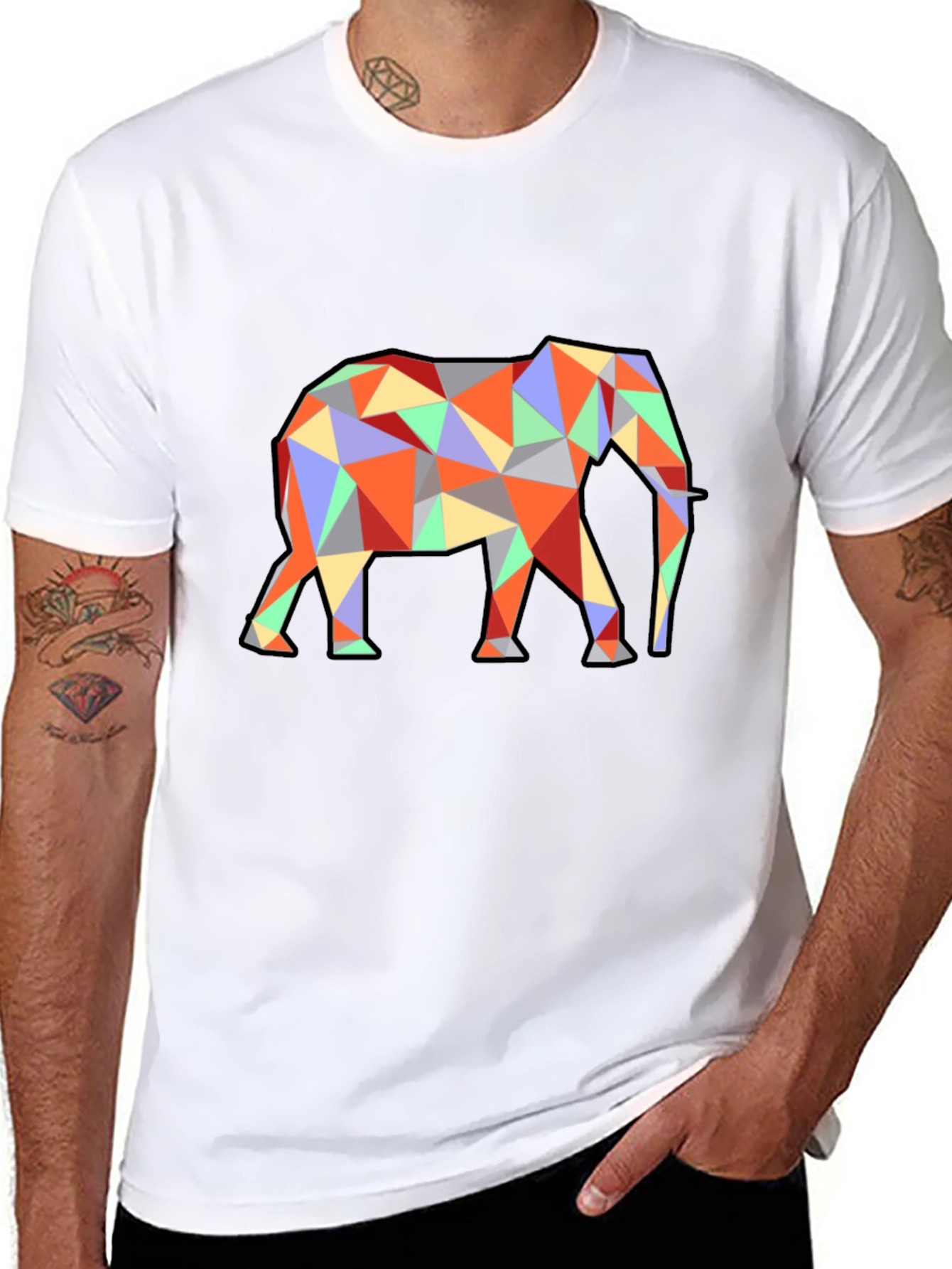 Geometric Elephant Graphic Tee - Black