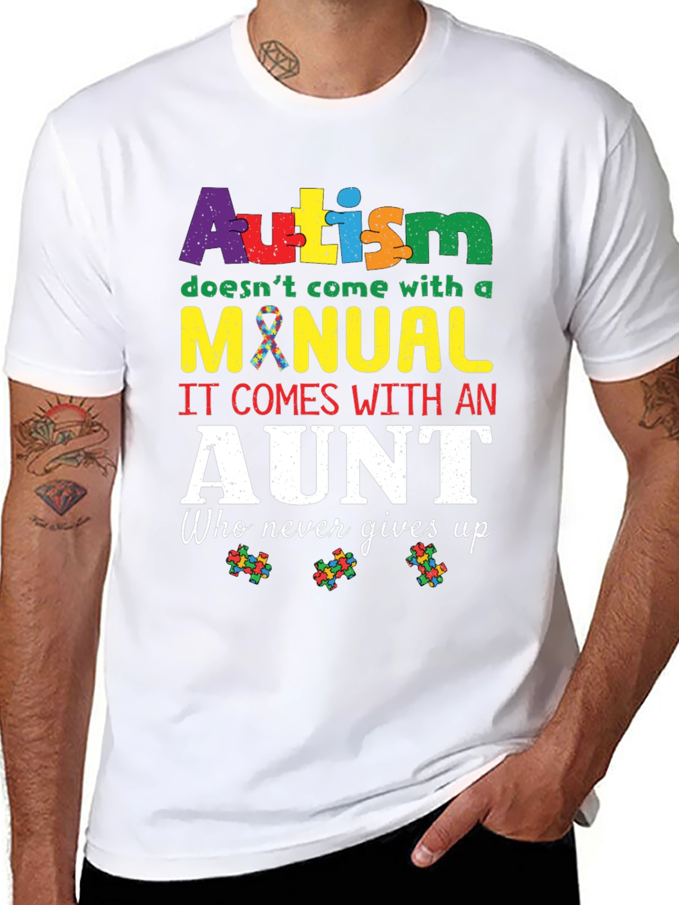 Autism Aunt T-Shirt: Never Gives Up Design