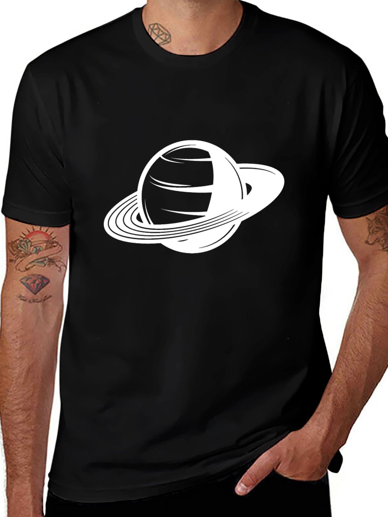 Saturn Graphic Tee - Black Cotton Blend Shirt