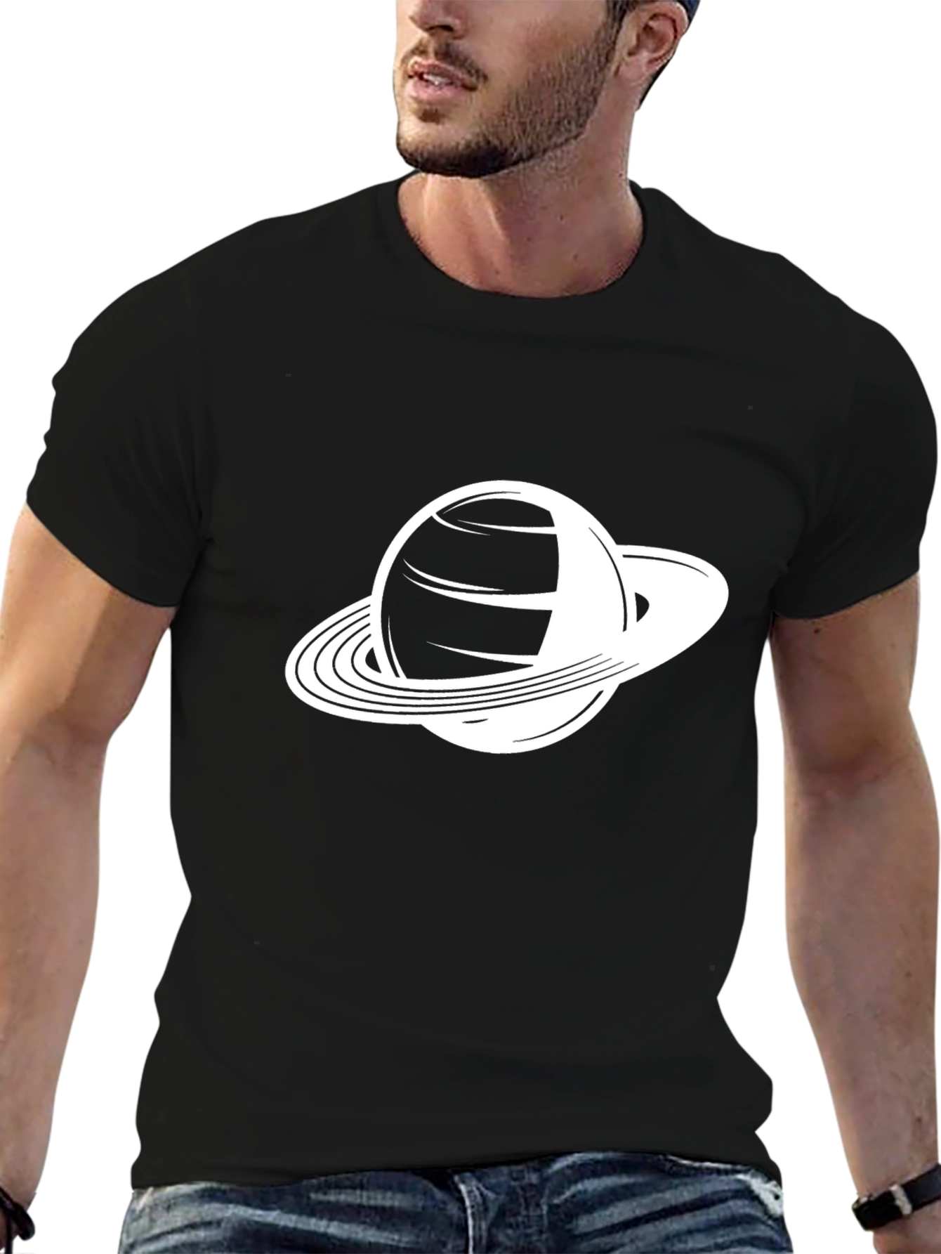 Saturn Graphic Tee - Black Cotton Blend Shirt