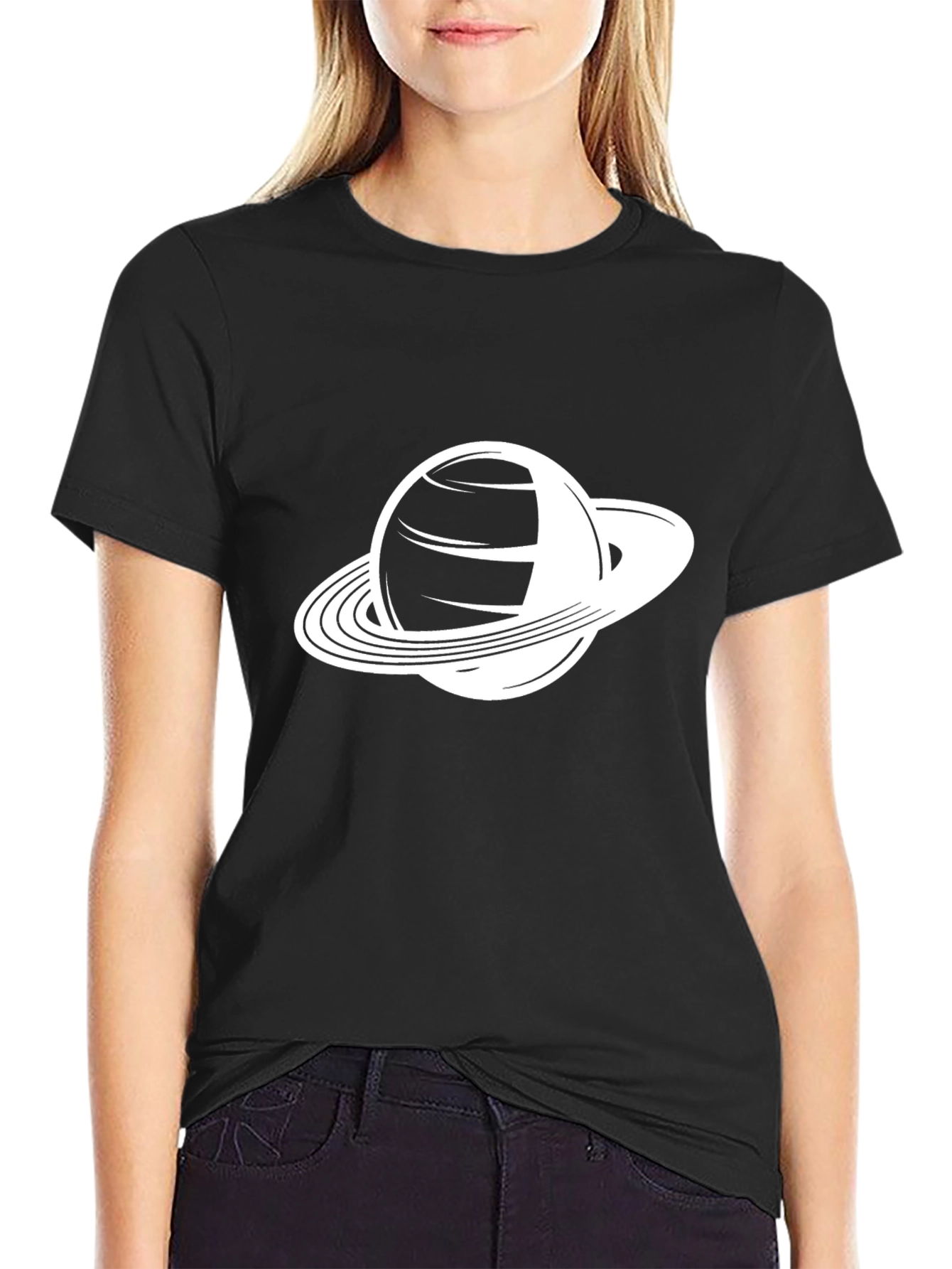 Saturn Graphic Tee - Black Cotton Blend Shirt