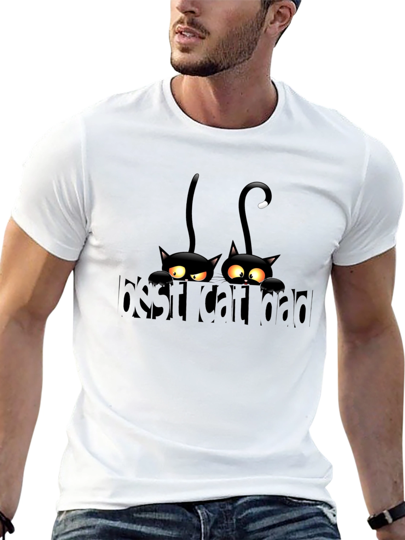 Mens Black Best Cat Dad Graphic T-Shirt