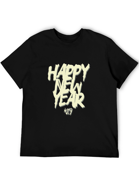 Happy New Year 2019 Graphic Tee - Black Cotton T-Shirt
