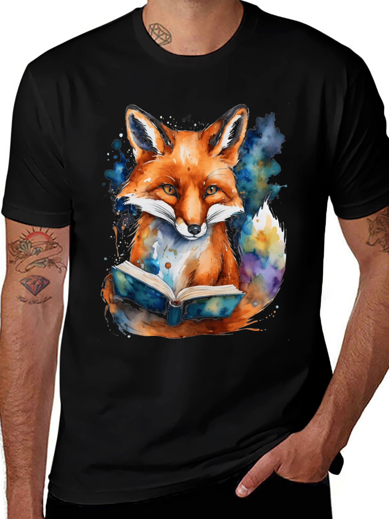 Fox Reading Book Graphic T-Shirt