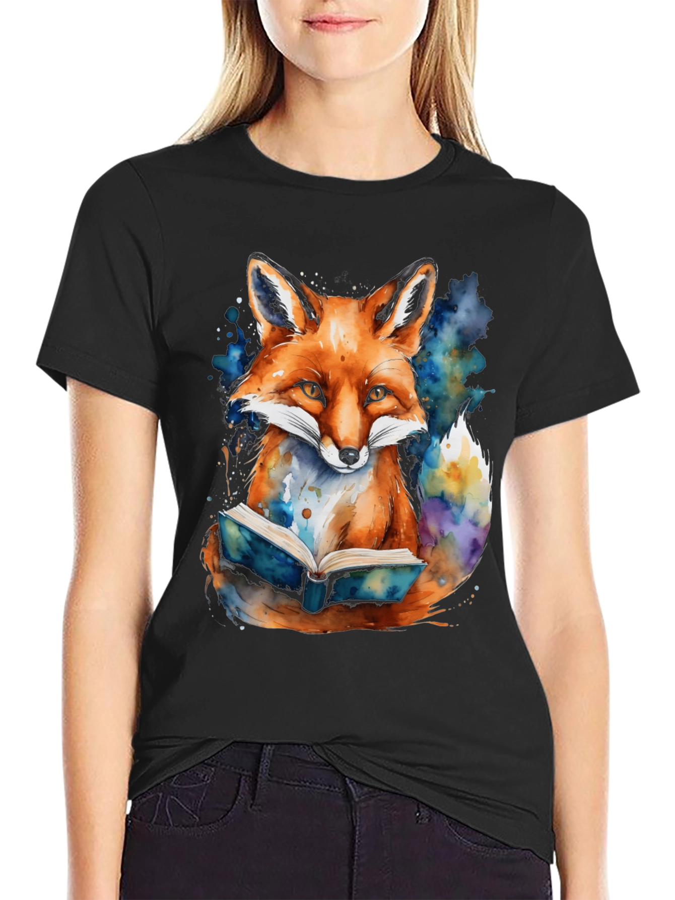 Fox Reading Book Graphic T-Shirt