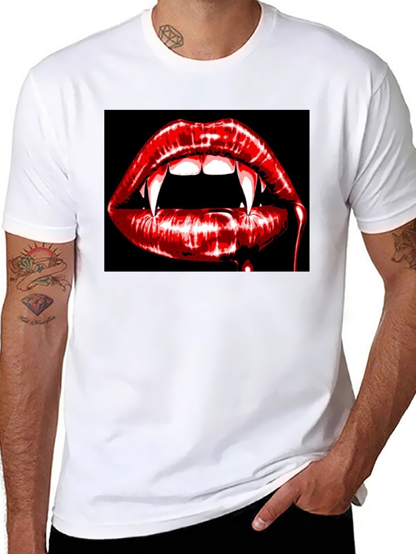 Vampire Lips Graphic Tee - Black Cotton T-Shirt