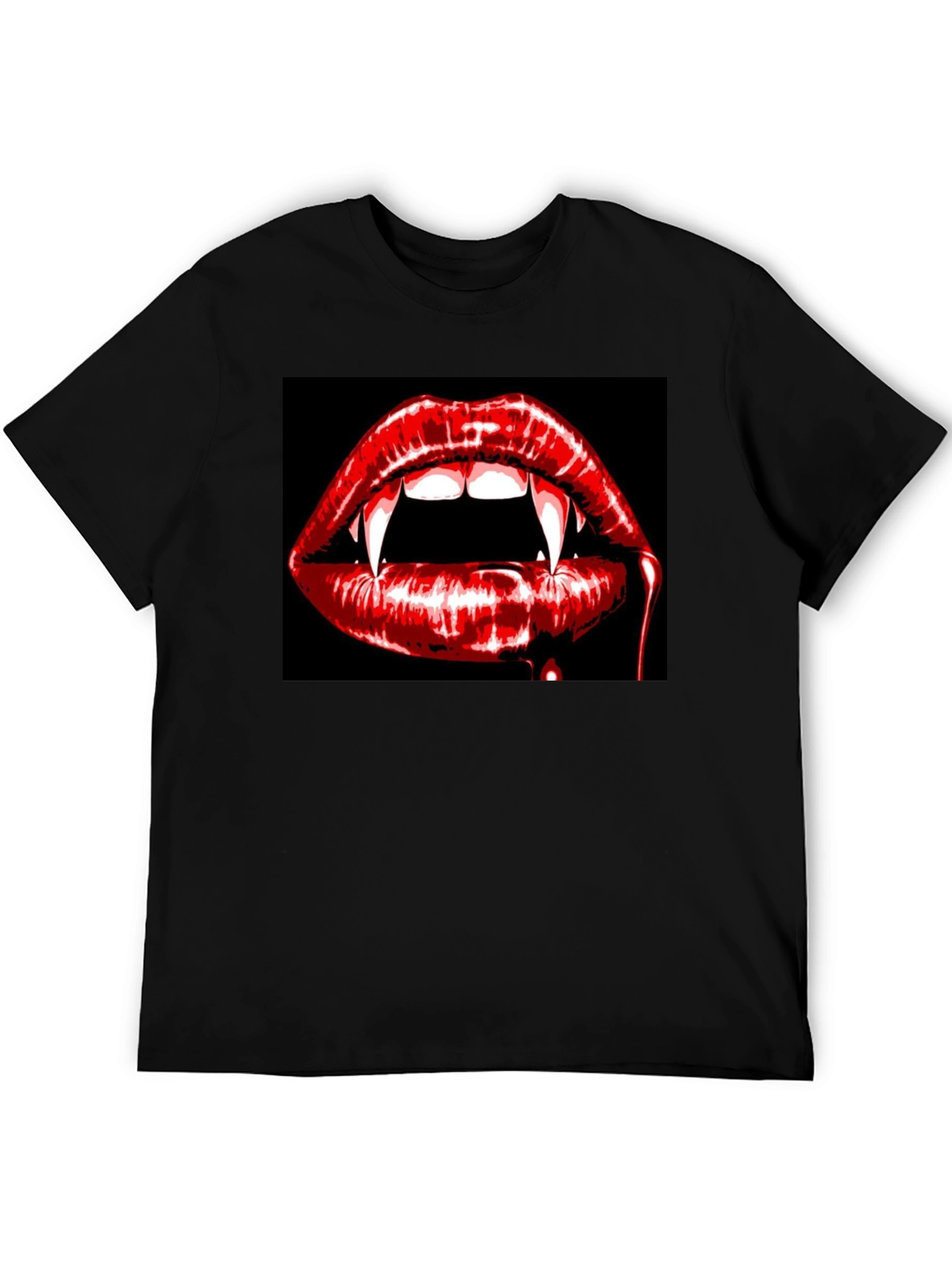 Vampire Lips Graphic Tee - Black Cotton T-Shirt