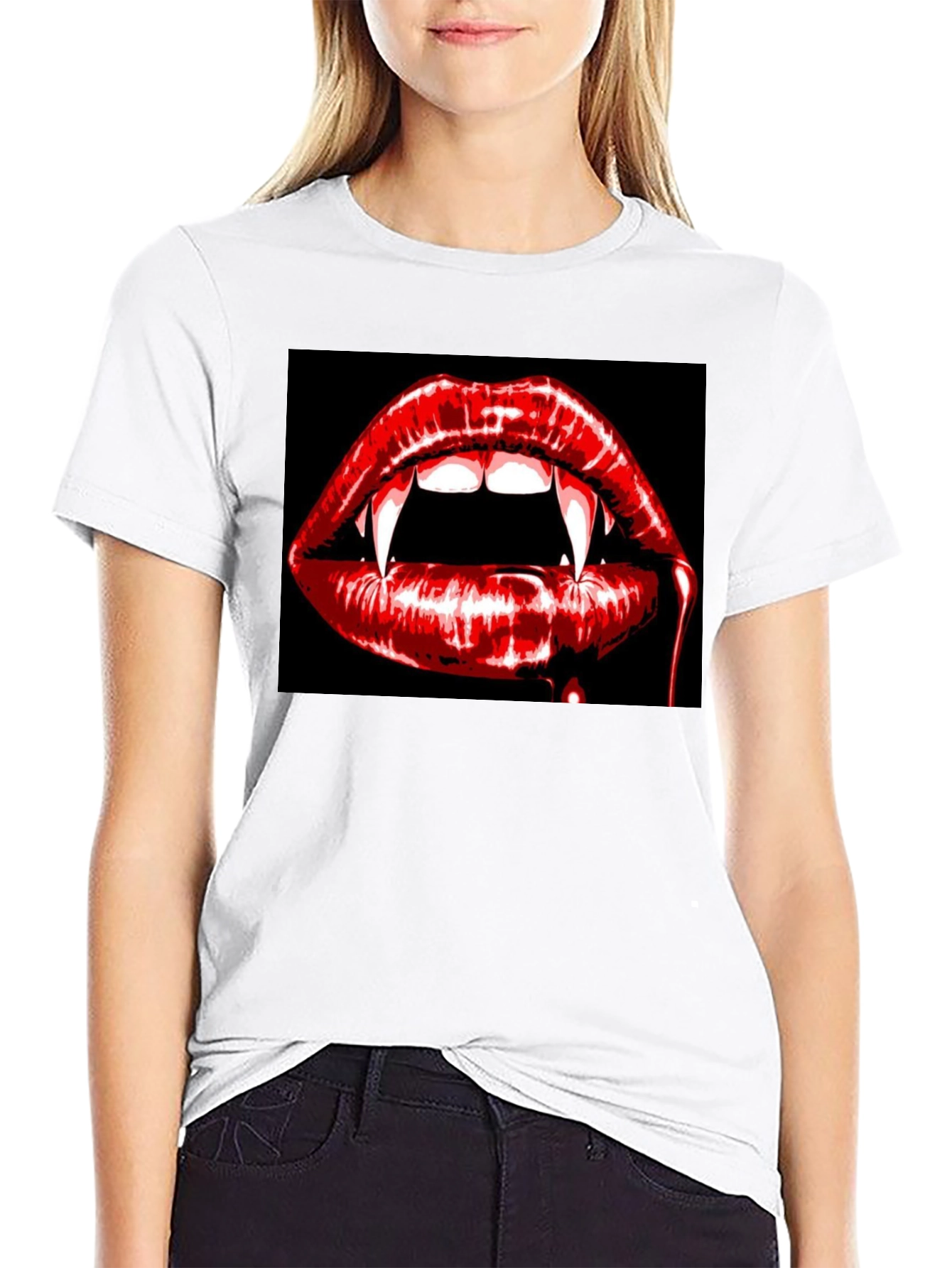Vampire Lips Graphic Tee - Black Cotton T-Shirt