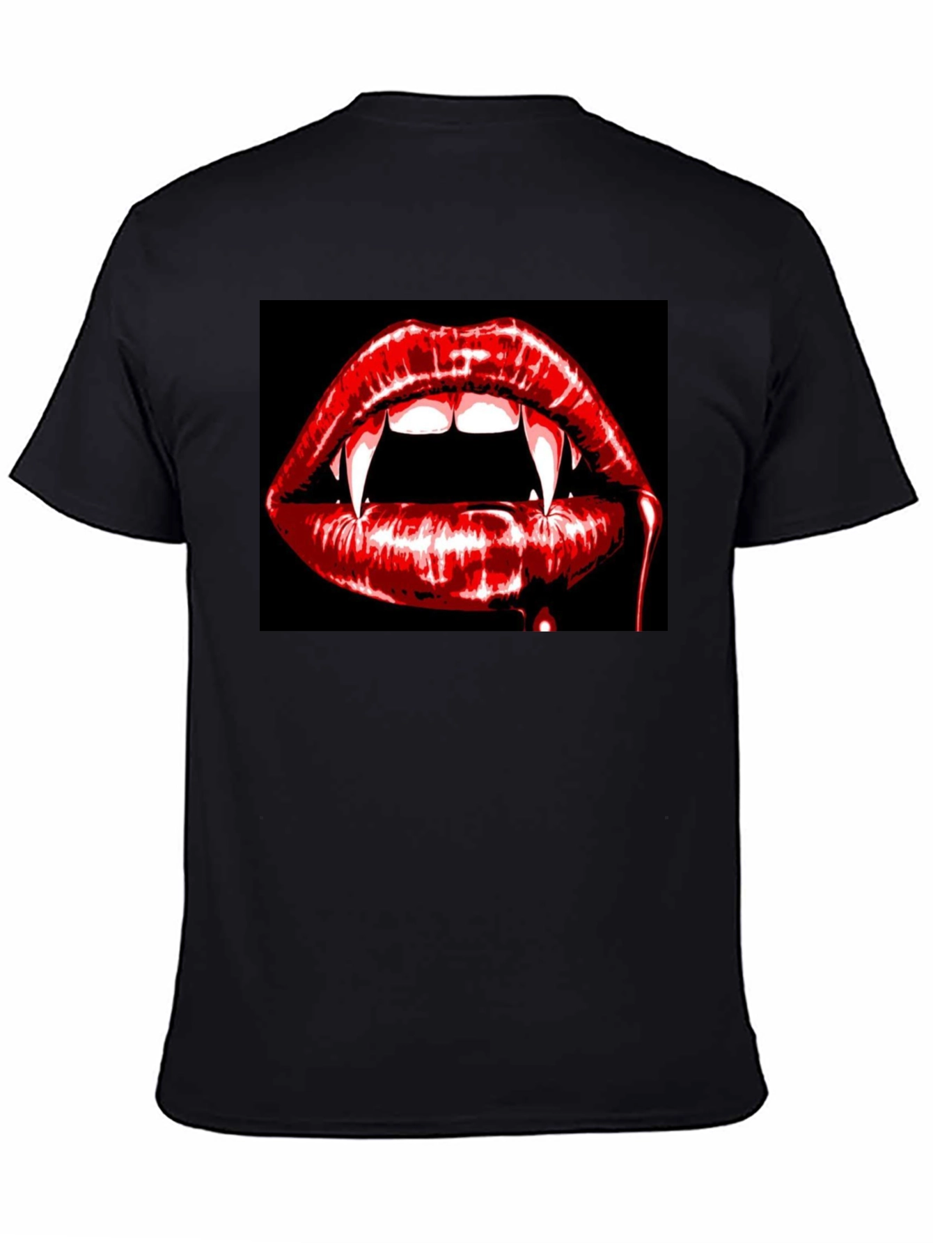 Vampire Lips Graphic Tee - Black Cotton T-Shirt