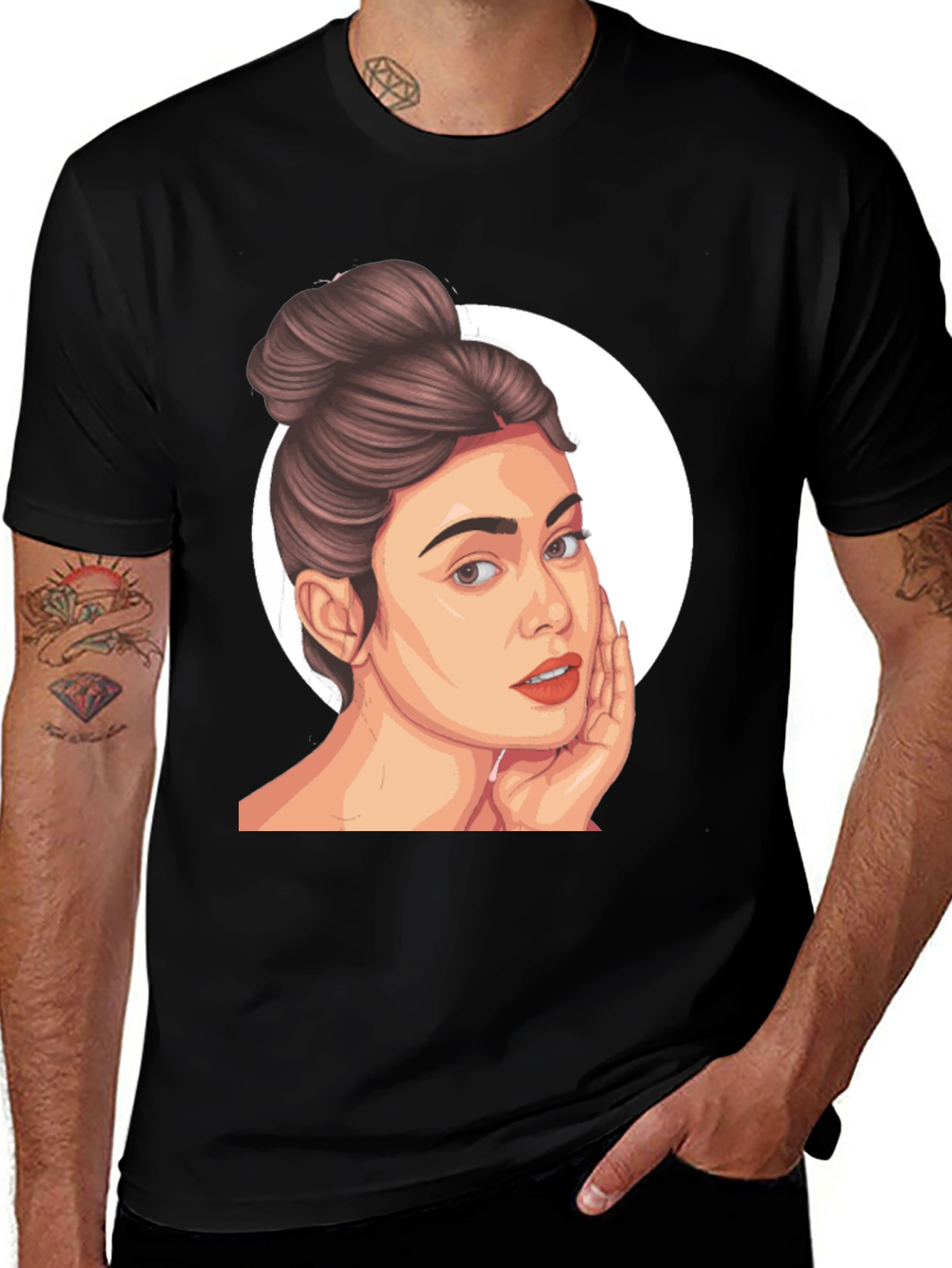 Woman Portrait Graphic Black T-Shirt
